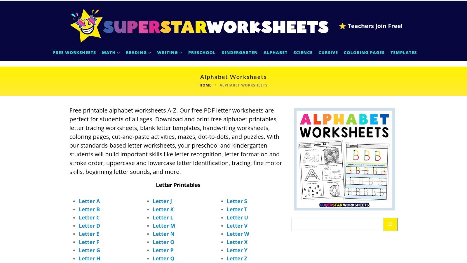 Superstar Worksheets - Alphabet Worksheets