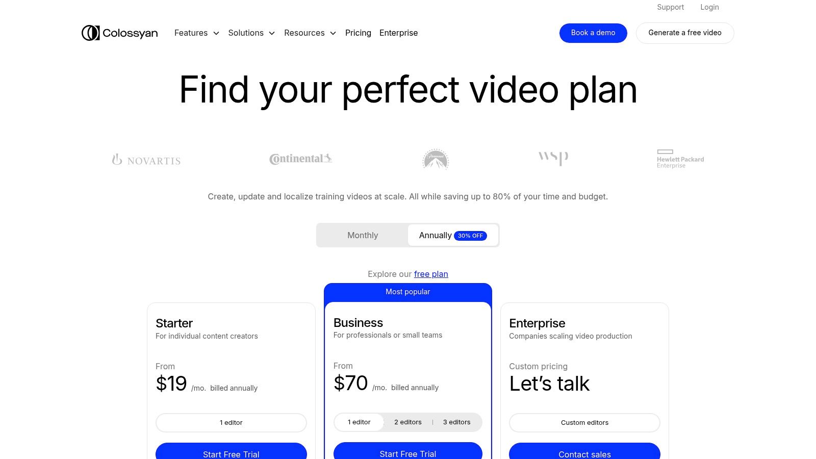 Colossyan pricing plans