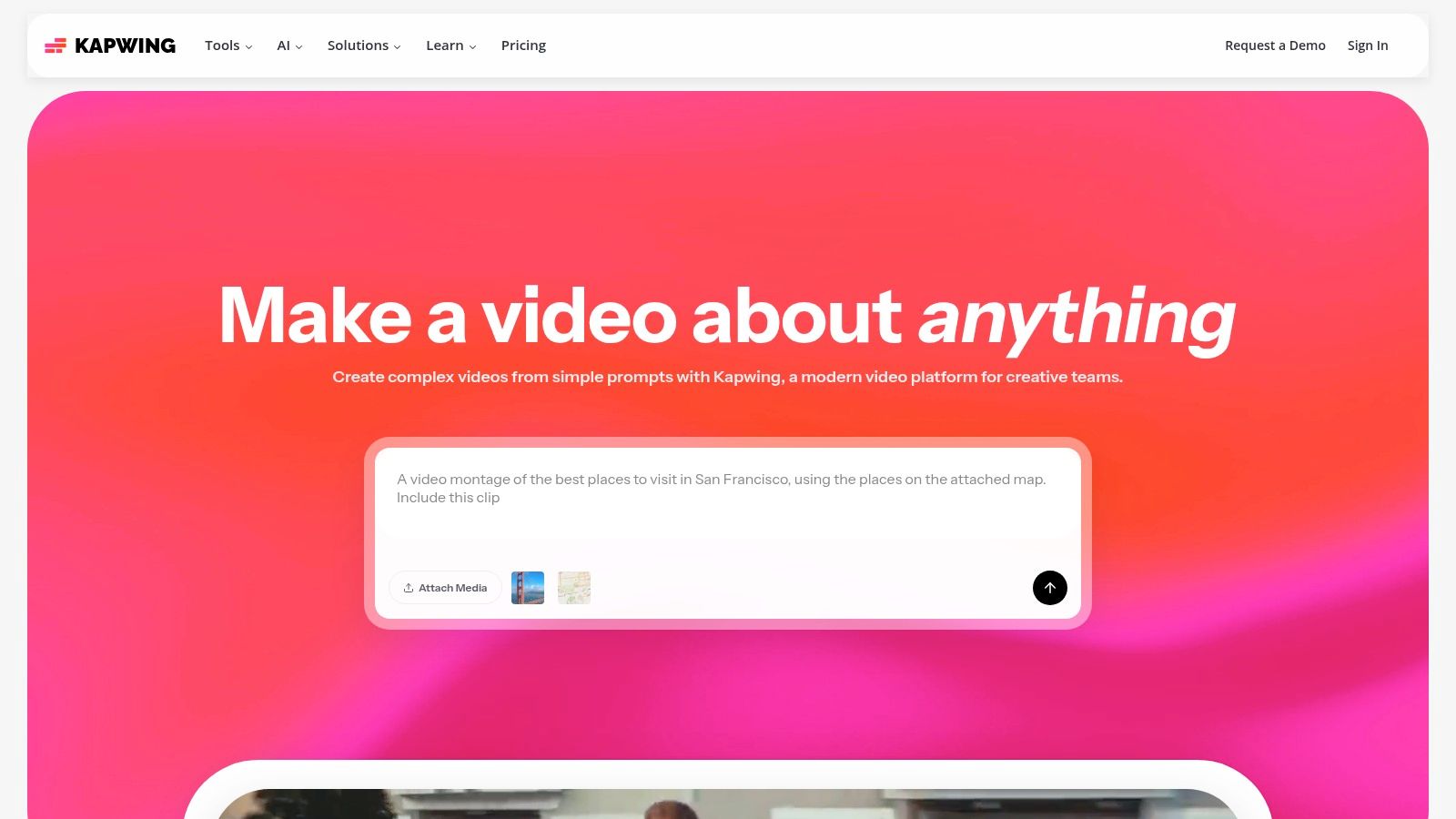 Kapwing's AI video editor interface for social media
