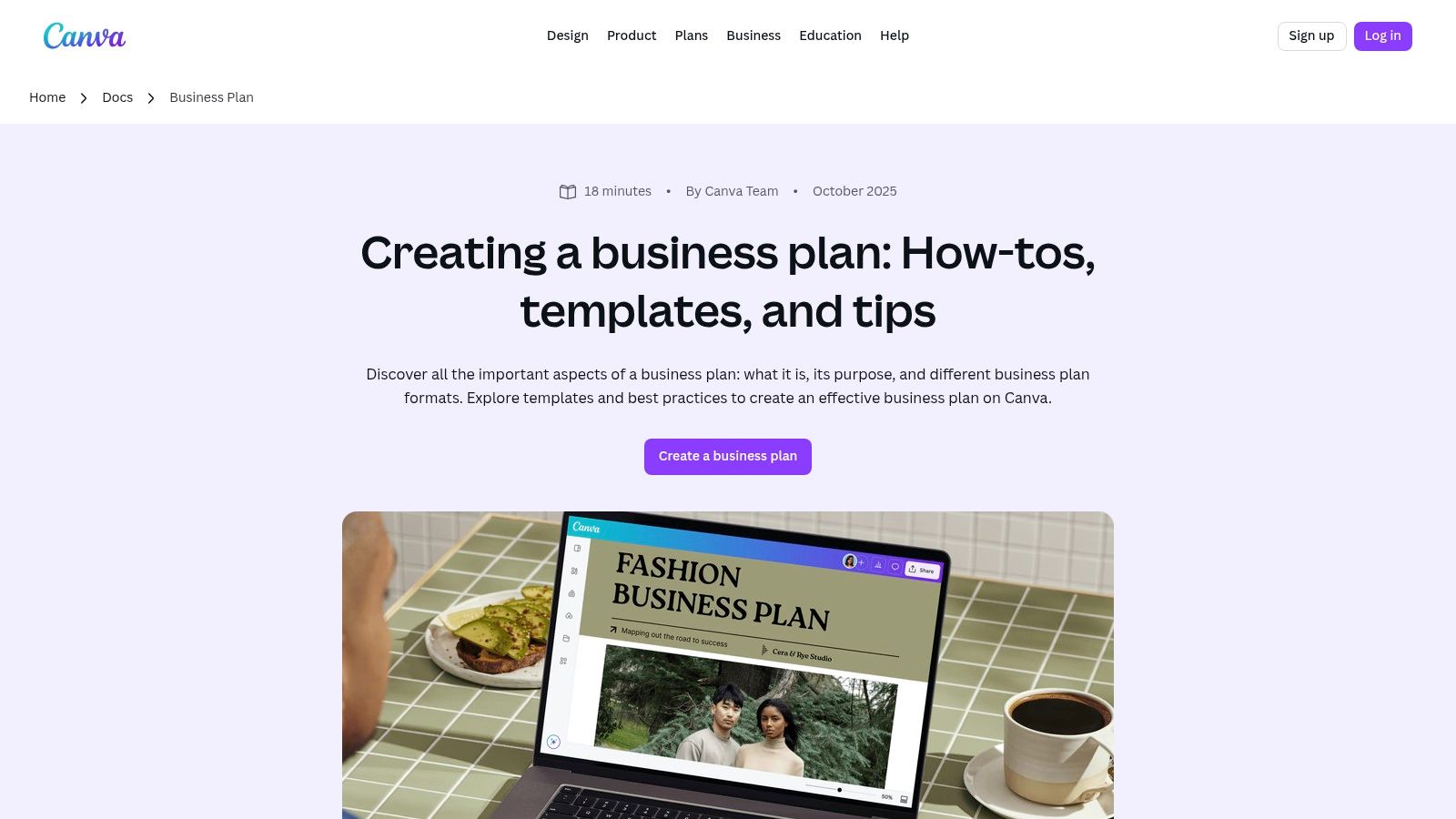 Canva for creating a business plan template