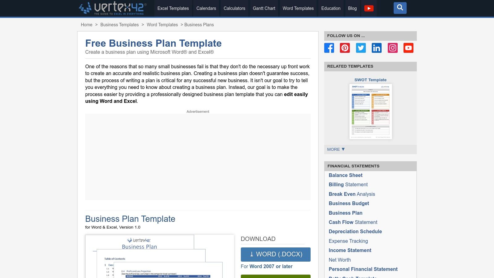 Vertex42- no frills business plan template free
