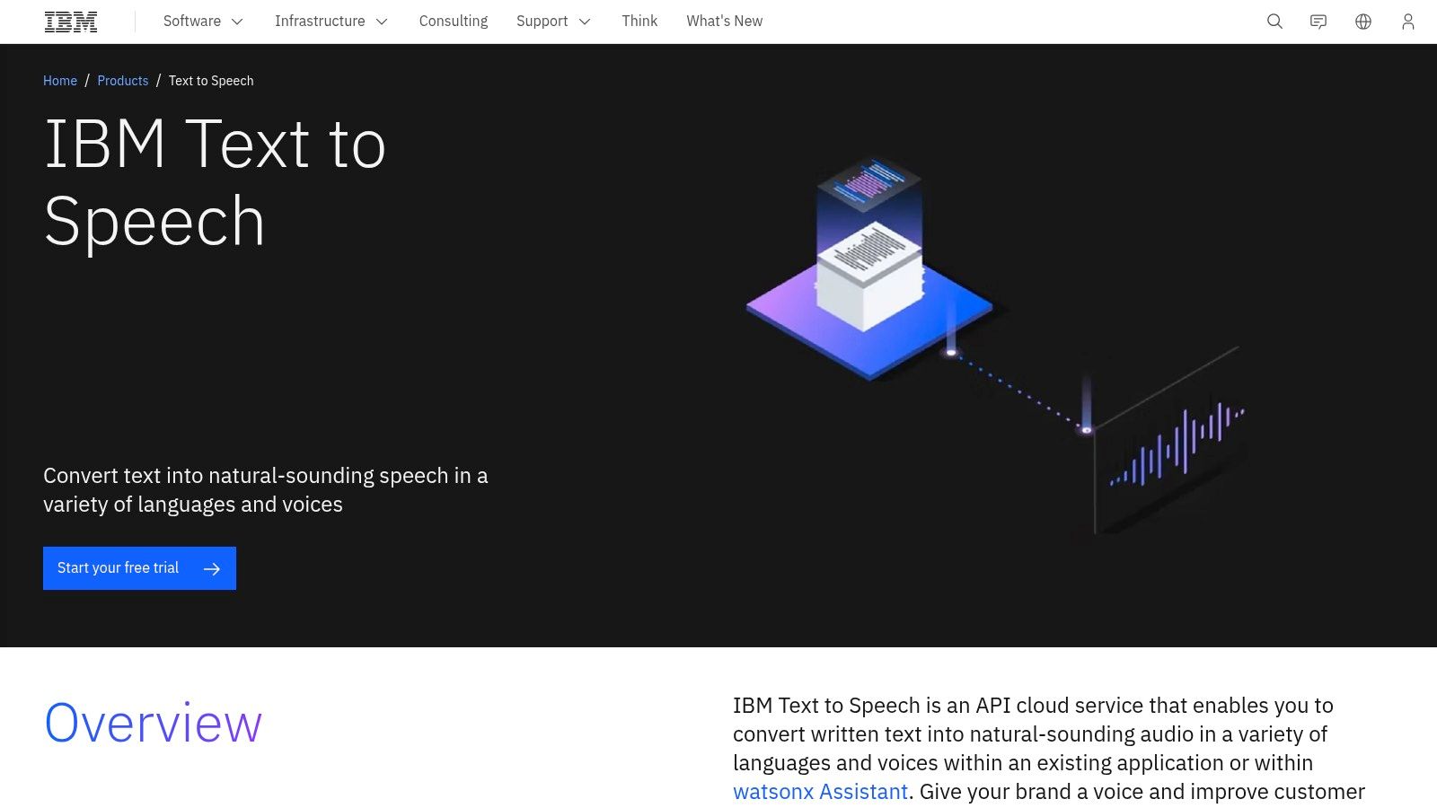IBM Watson Text to Speech dashboard