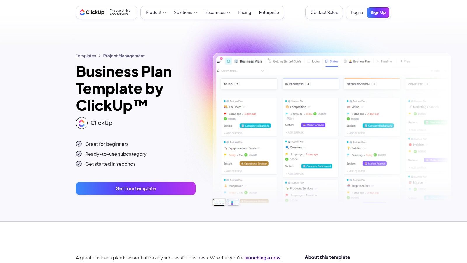 Business plan template by ClickUp 