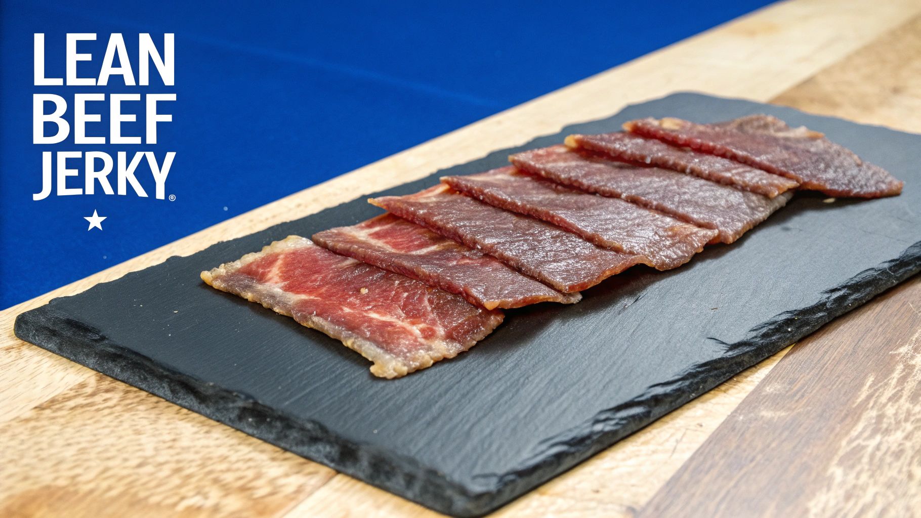 A pile of beef jerky pieces with a sprig of rosemary for garnish, highlighting its natural origins