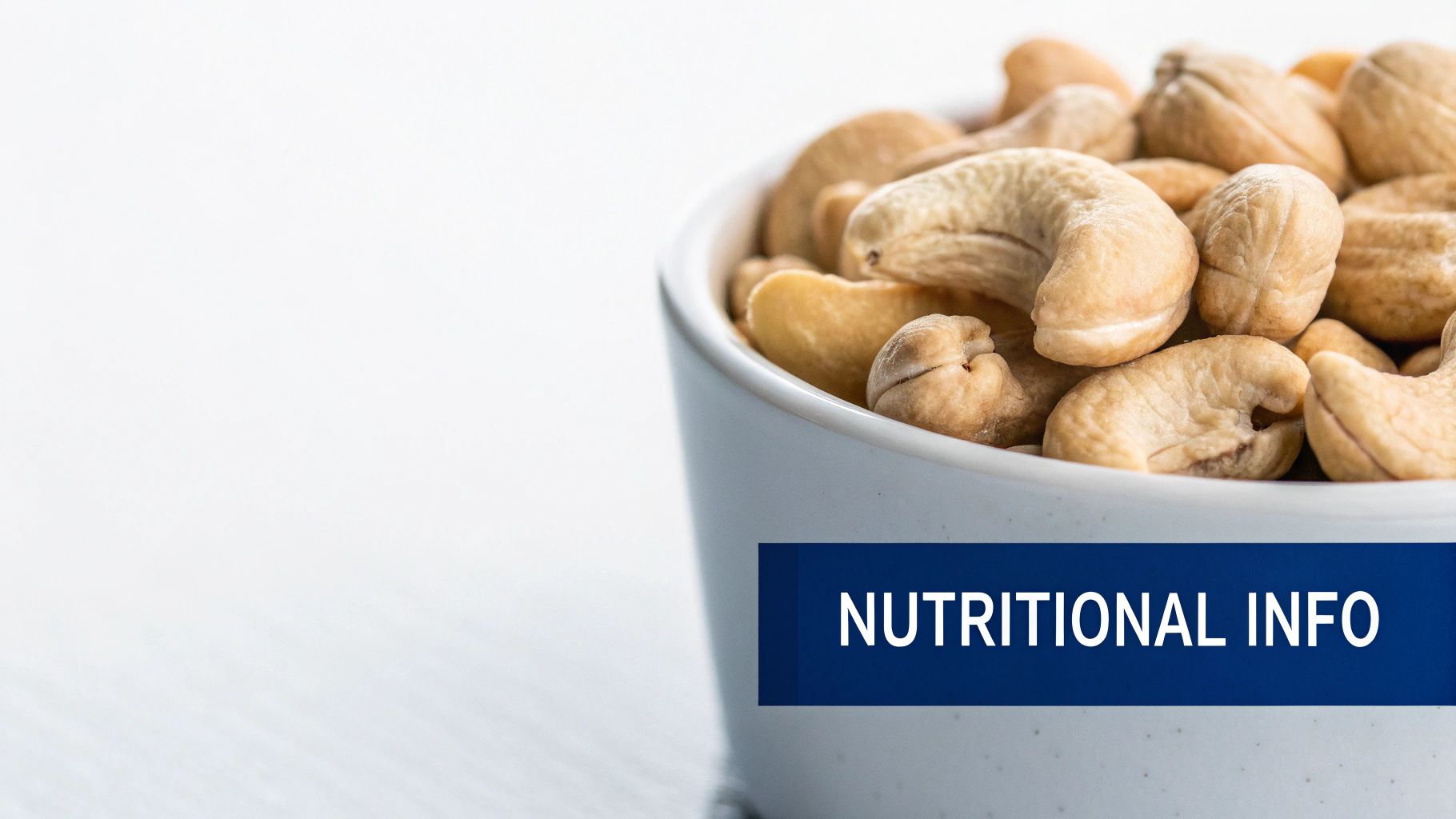 Close-up of a bowl of cashew nuts, highlighting their texture.