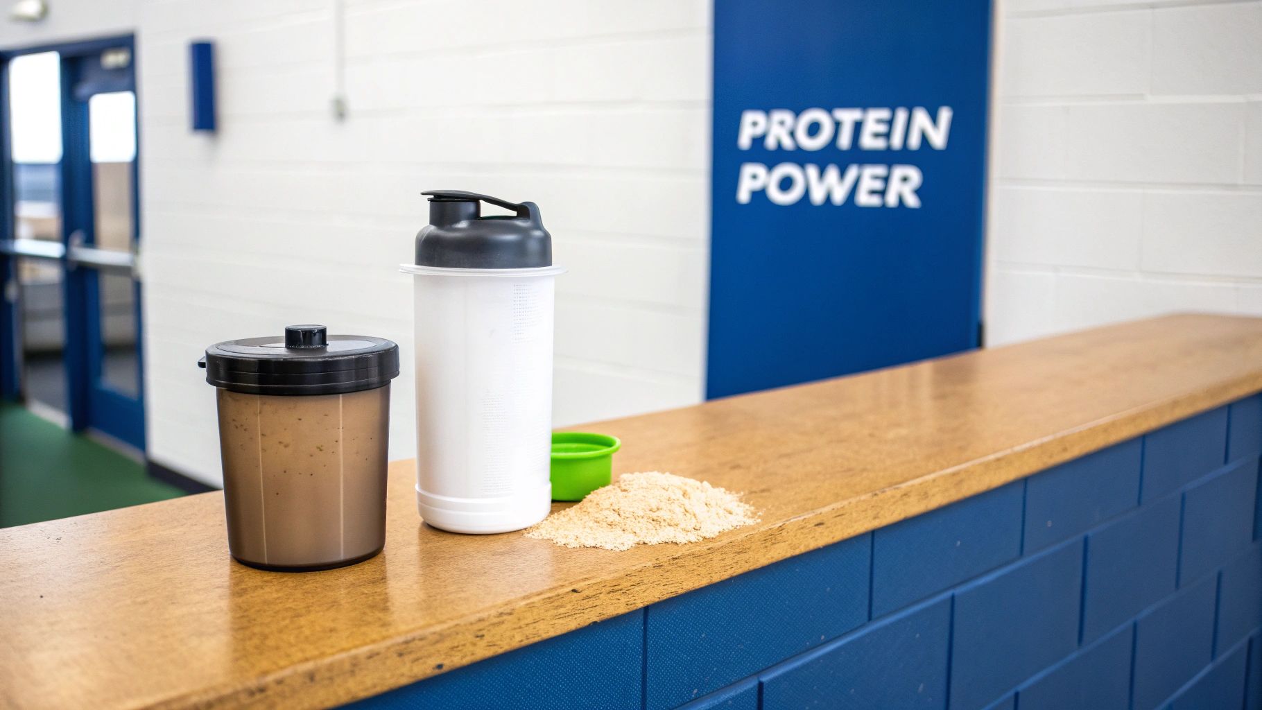 Athlete drinking a whey protein shake after a lifting session — practical recovery example