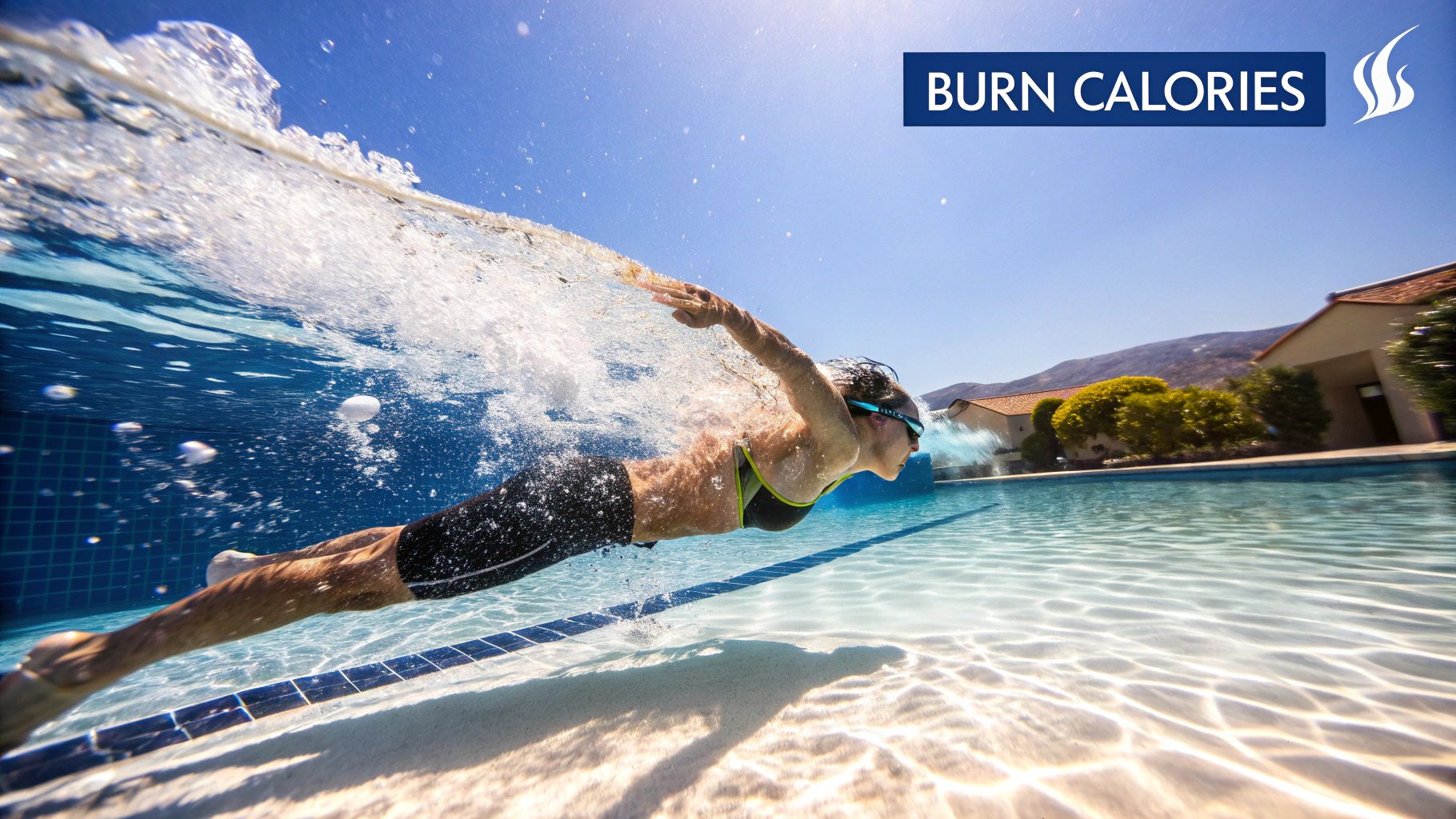 Infographic comparing calories burned by swim strokes at light vs vigorous intensity for a 70 kg athlete