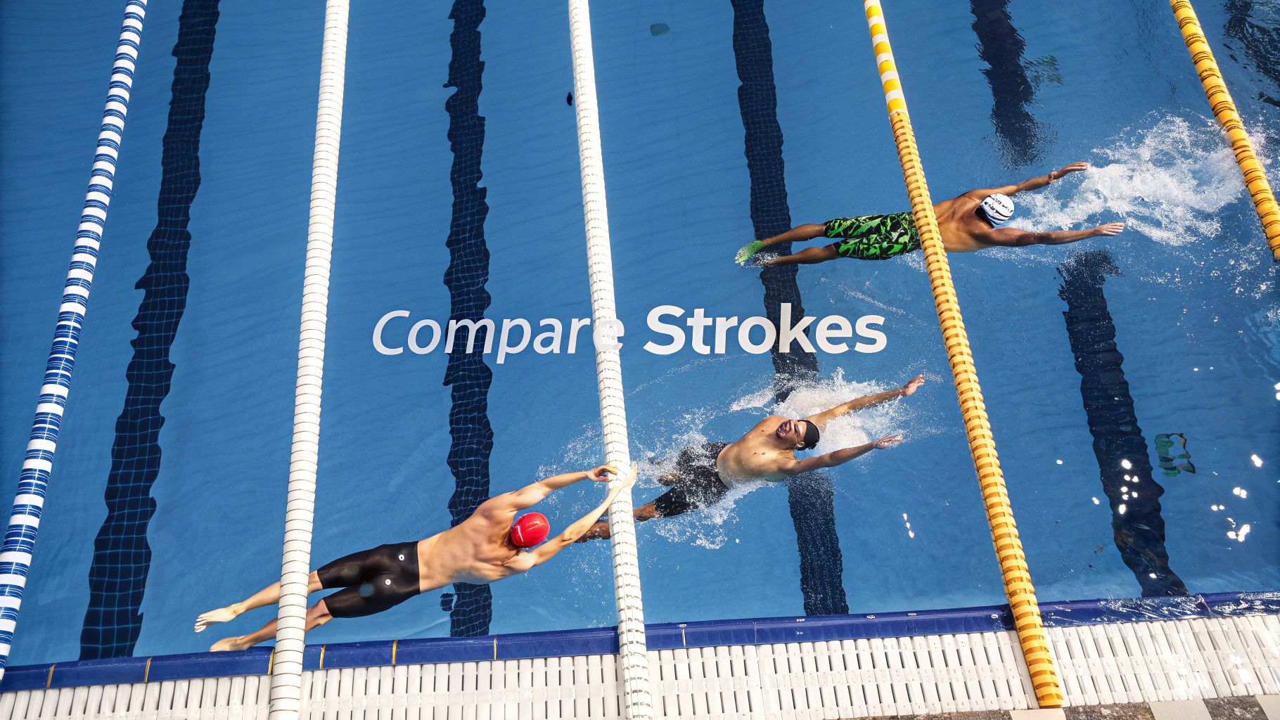 Swimmers performing interval repeats with pace clock, illustrating individual effort differences