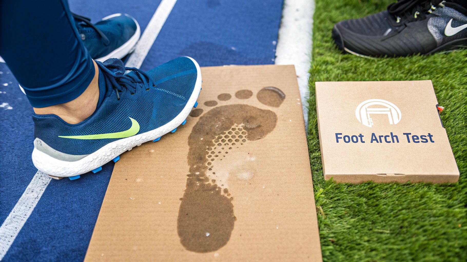 An image showing the different footprints from a wet test, corresponding to a flat, neutral, and high arches.