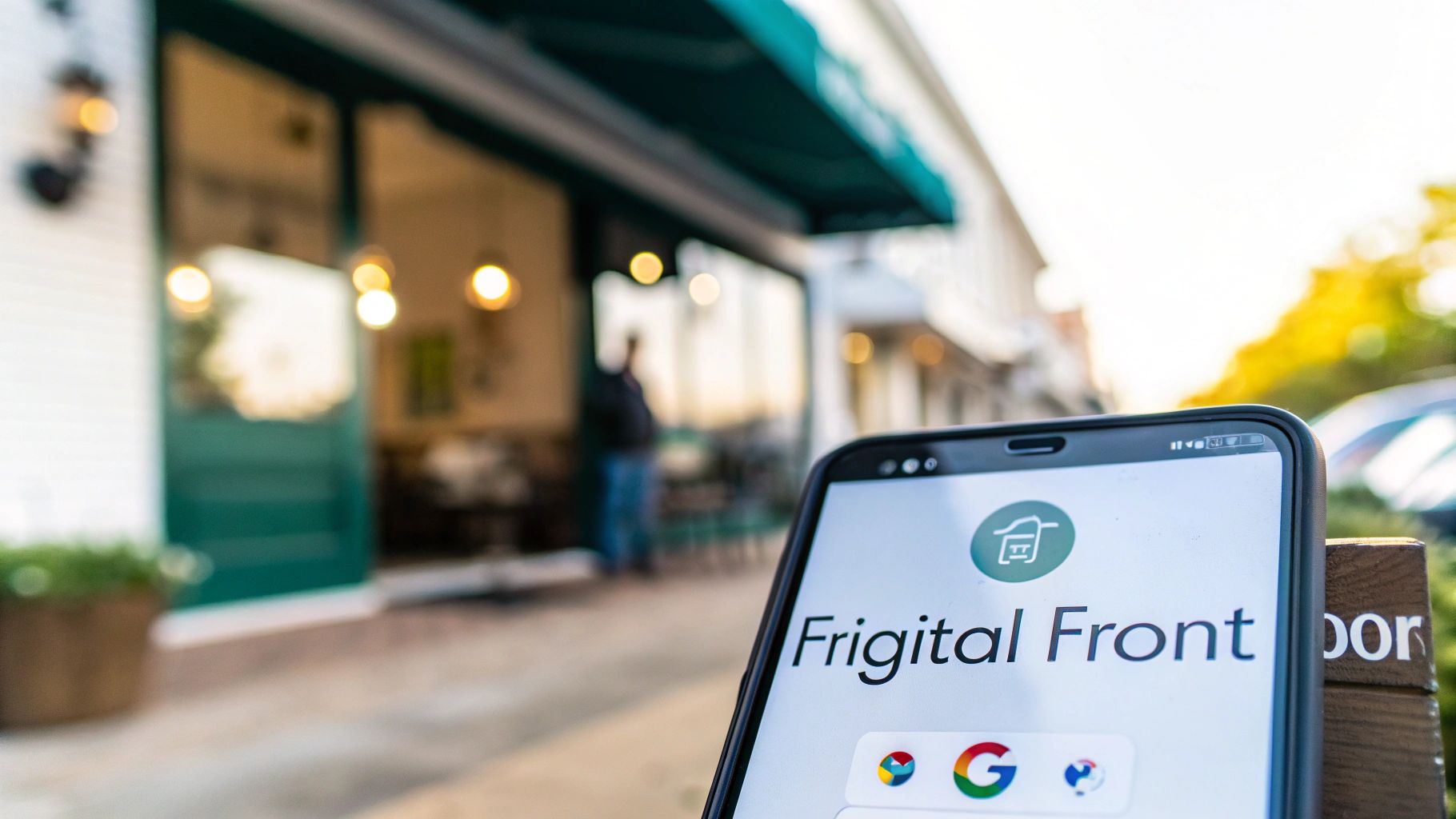 A person working on a laptop with a coffee, representing a local business owner setting up their Google Business Profile.