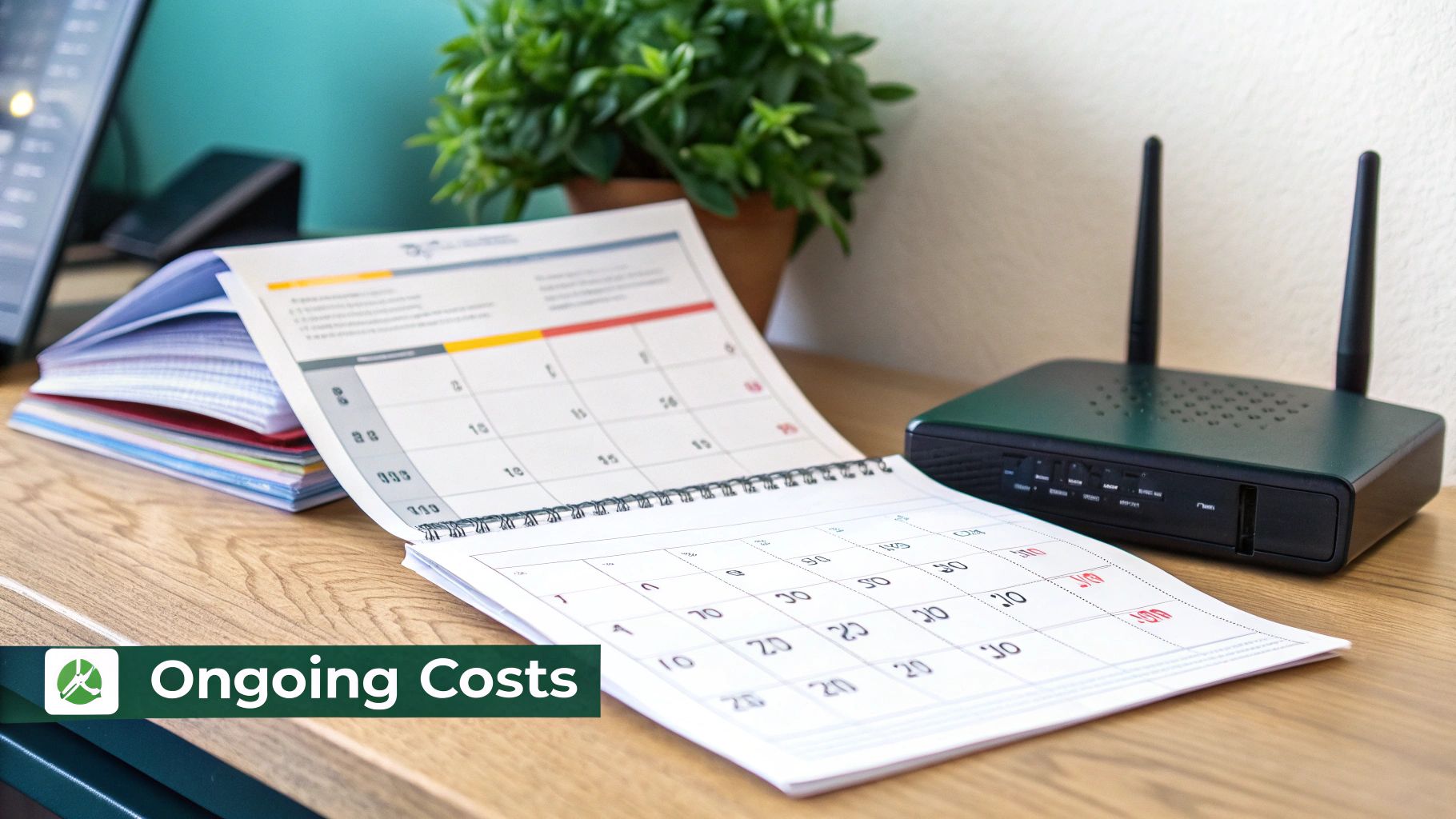A calendar with recurring payment symbols to illustrate ongoing website costs.