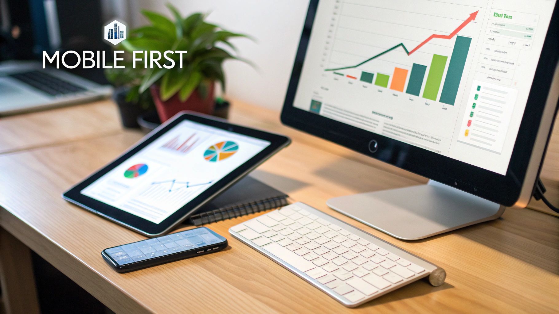 Laptop, tablet, and smartphone displaying a responsive website design