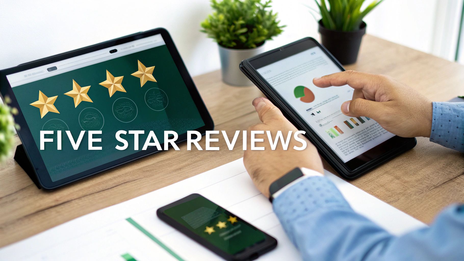 A person responding to customer reviews on a laptop, signifying engagement and trust-building.