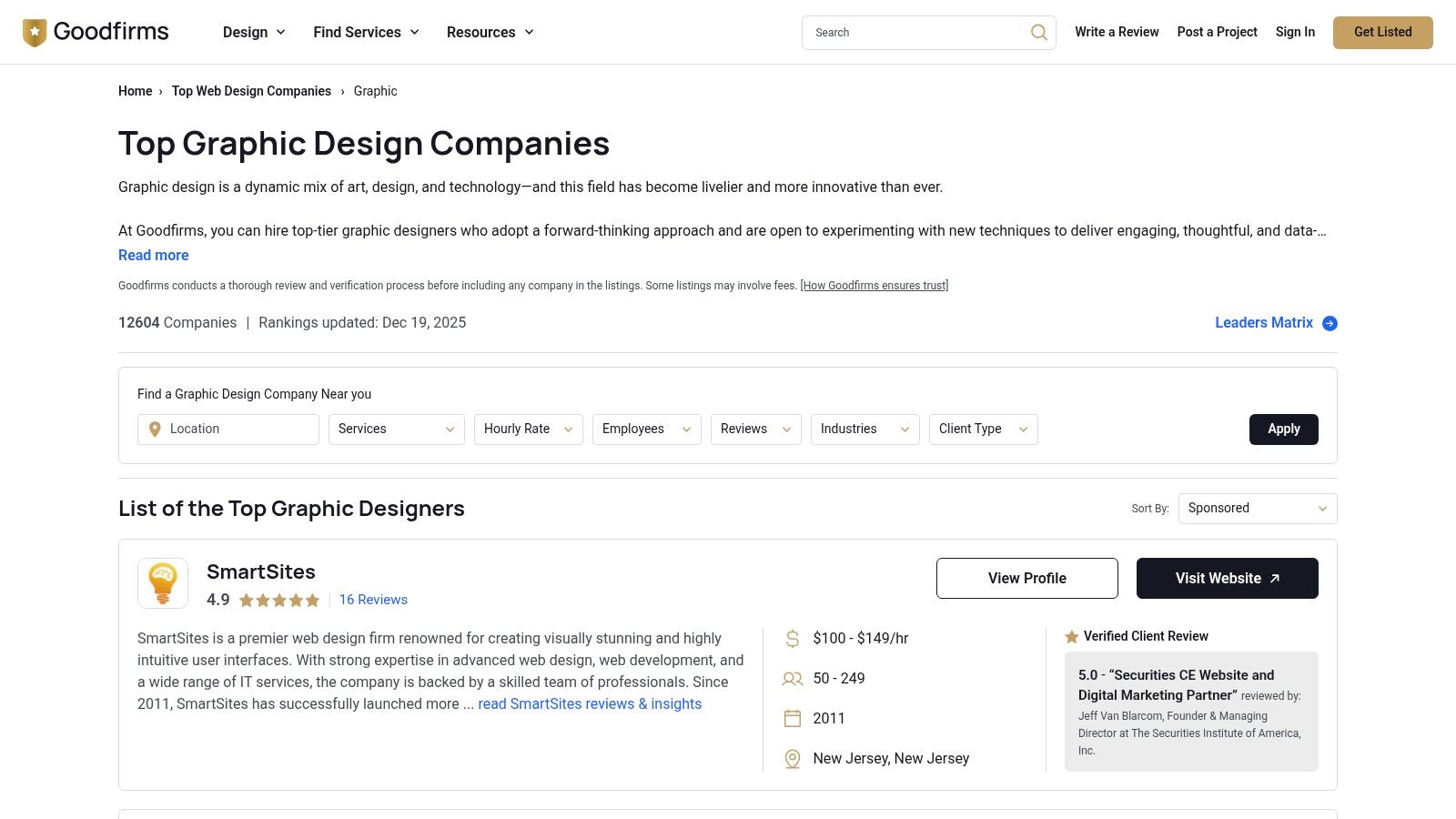 GoodFirms (Graphic Design Directory + AU Filters)