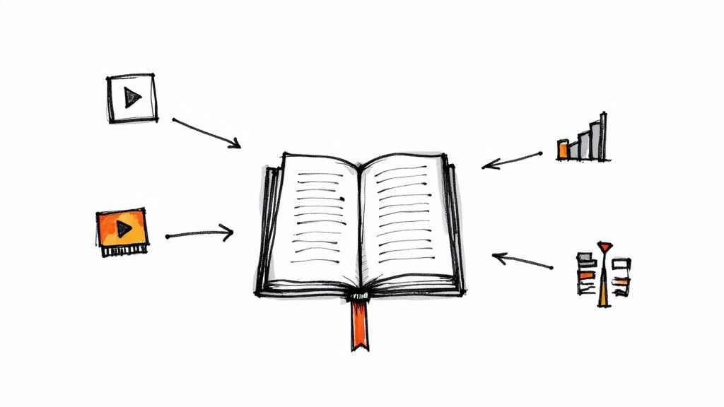 A person brainstorming content ideas on a whiteboard.