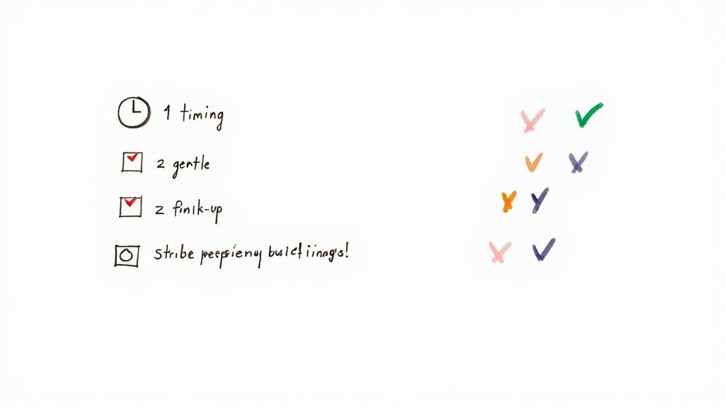 A person's hands holding a smartphone, with a calendar and clock icons overlaid, symbolizing a scheduled follow-up.