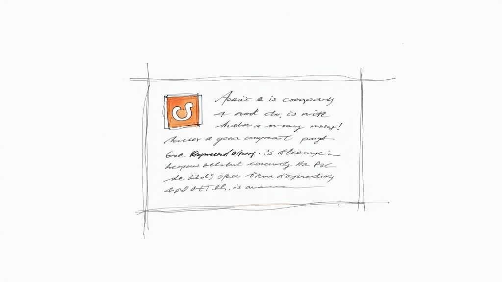 A magnifying glass hovering over the boilerplate section of a press release document, highlighting its importance.