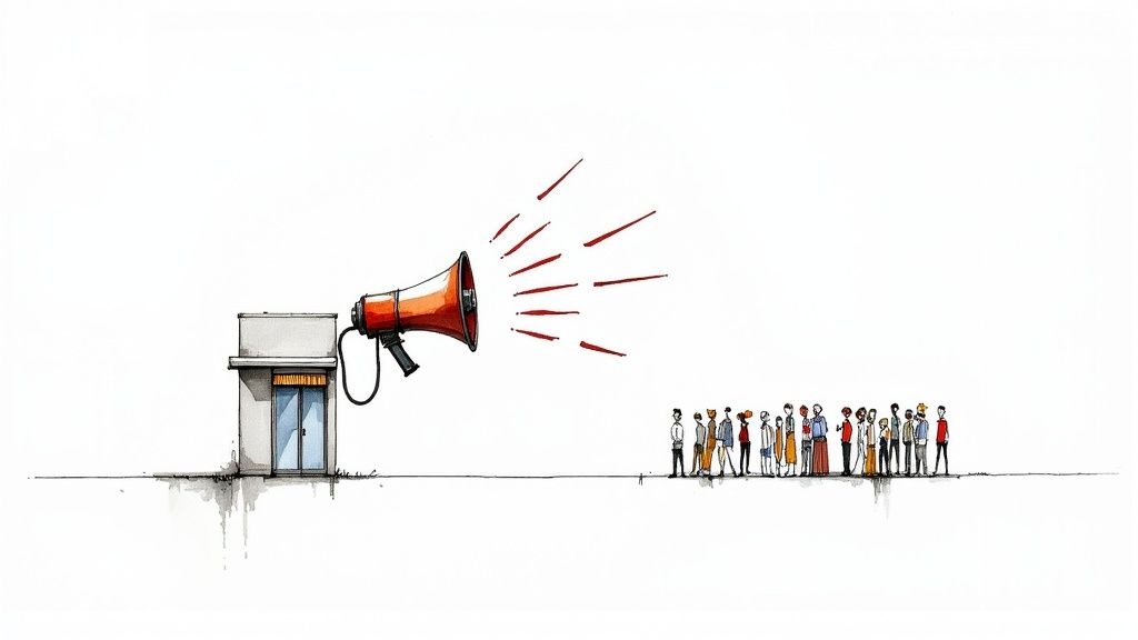 A person holding a megaphone up to their mouth, symbolizing a media outlet amplifying a message.