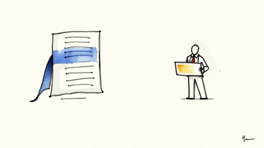 A person typing on a laptop with a professional media release template displayed on the screen.