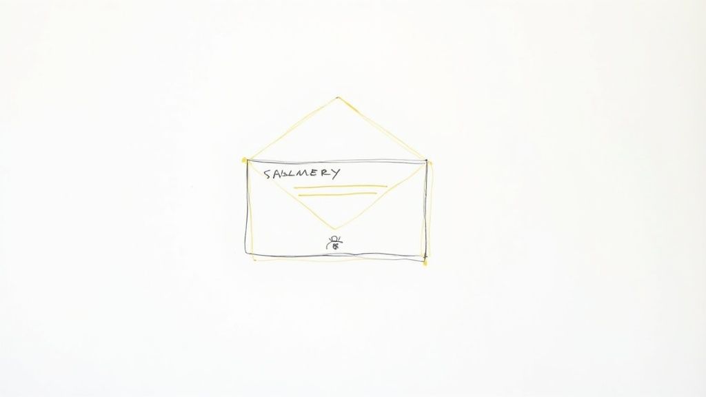 An image of a professional sending a pitch email on their laptop, with an overlay showing an email icon.