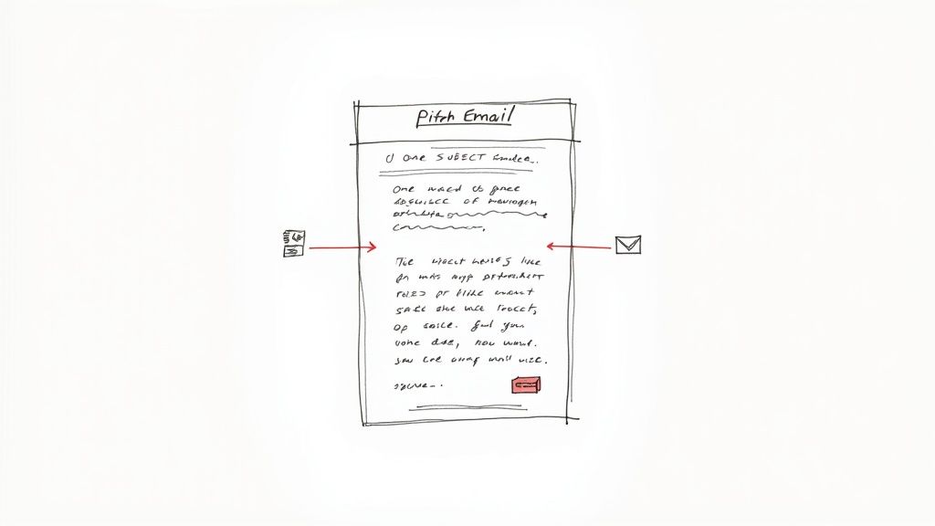 A close-up of an email inbox on a screen, with one particular email highlighted, signifying a pitch that has successfully caught the journalist's attention.