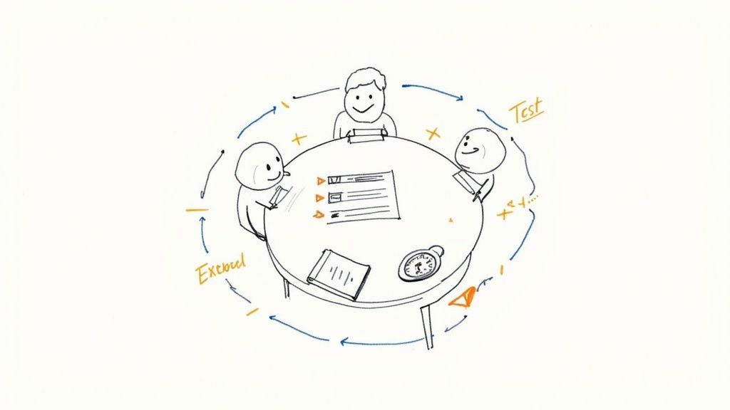 A group of diverse professionals are gathered around a conference table in a well-lit meeting room, engaged in a crisis simulation exercise.