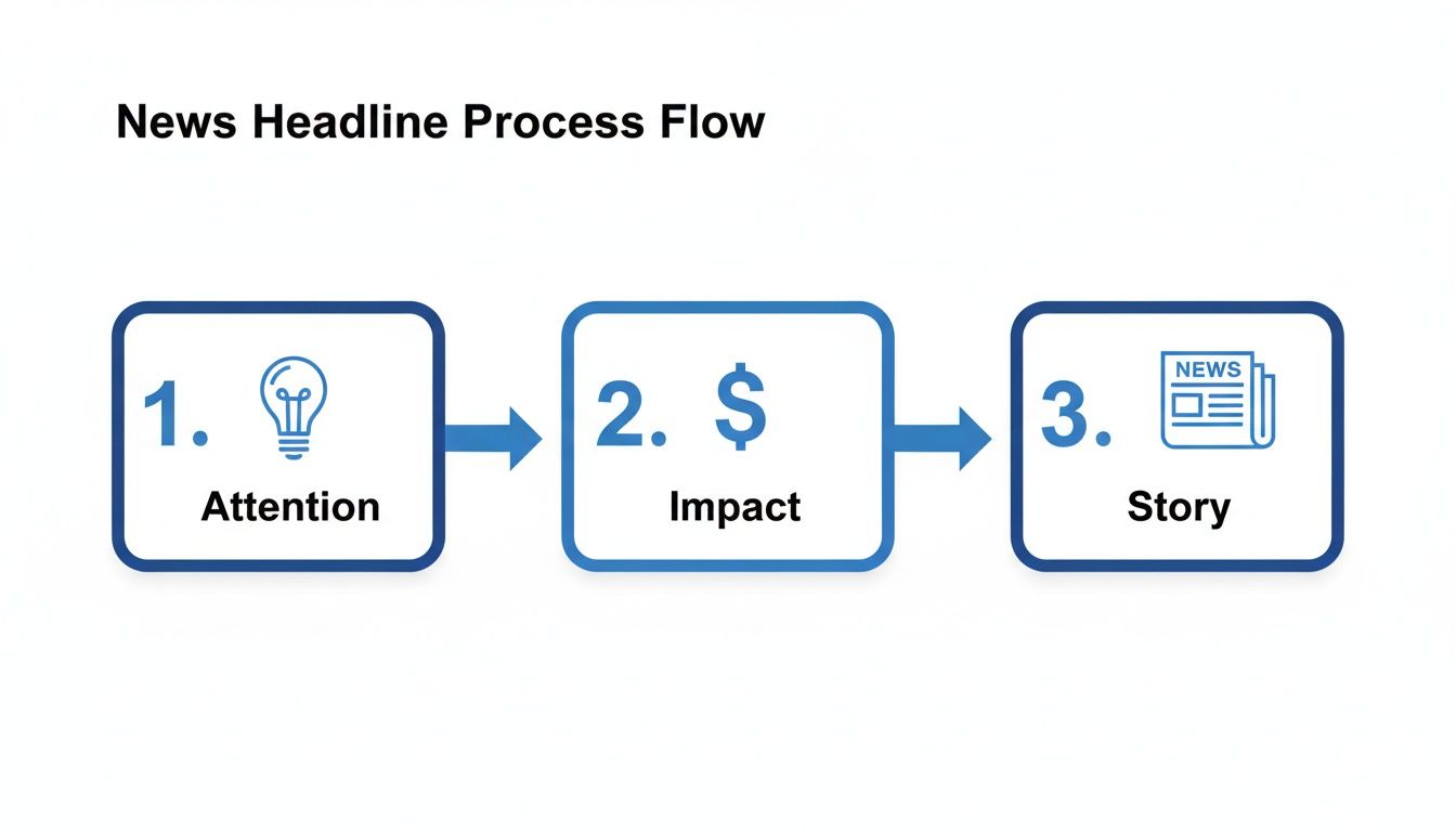 A diagram illustrating the News Headline Process Flow: Attention, Impact, and Story.