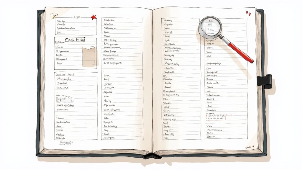 Journalist reading emails on a laptop