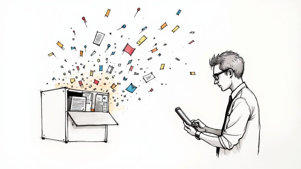 A person typing on a vintage typewriter, symbolizing outdated media pitching methods.