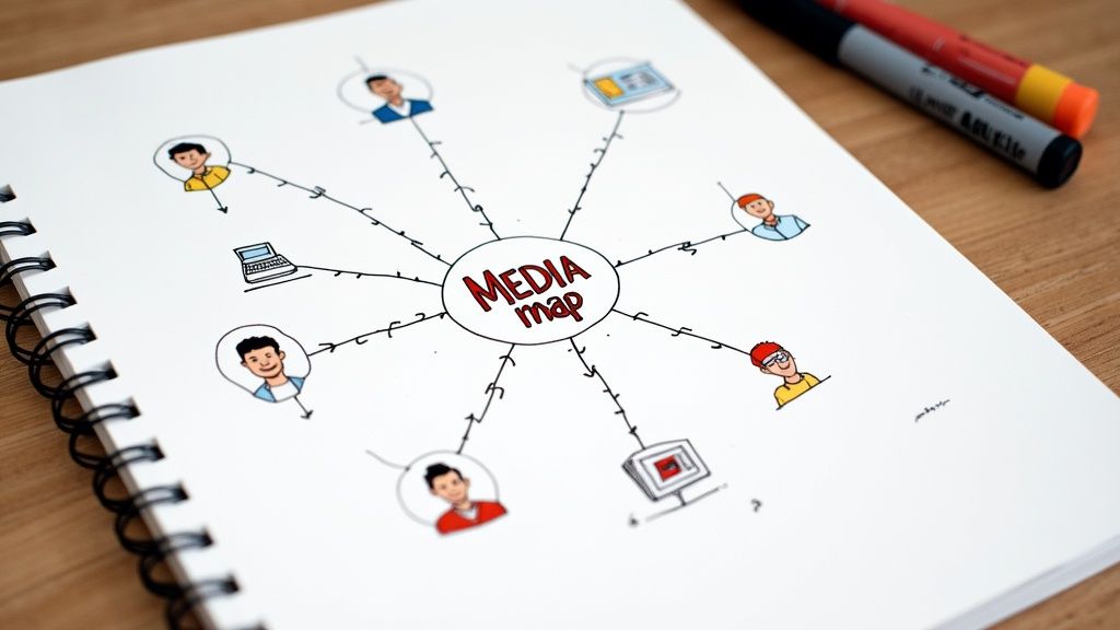 A person at a desk with a laptop, sticky notes, and a coffee cup, strategically planning a project.