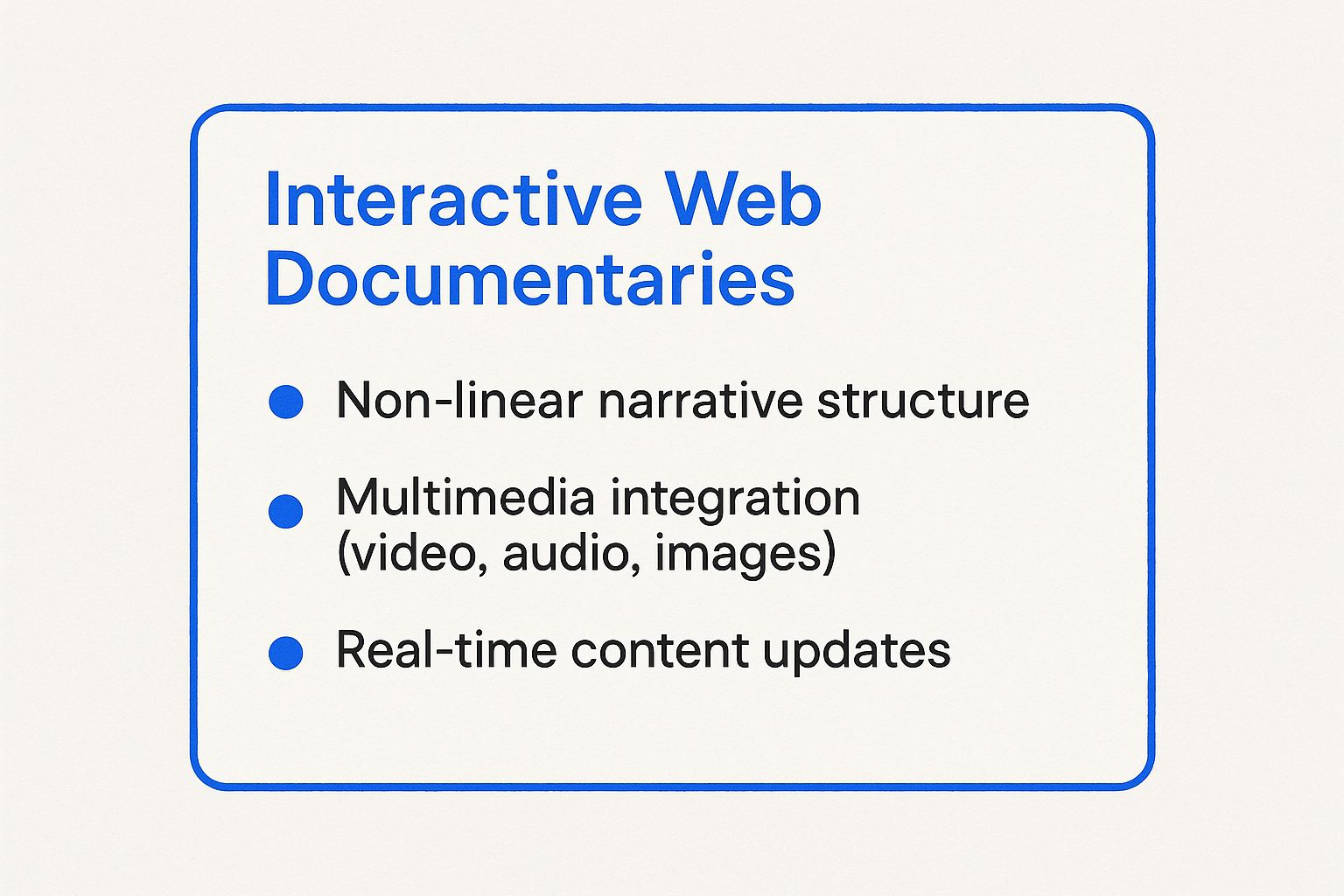 Infographic showing key data about Interactive Web Documentaries