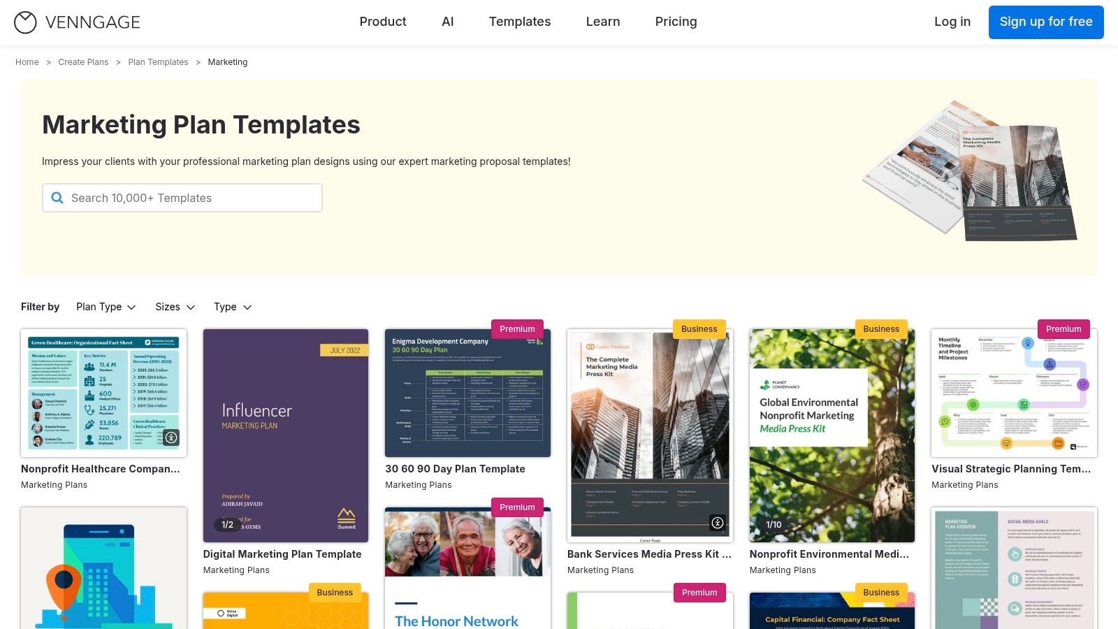 Venngage PR Plan Template showing a visually structured plan with icons and charts.