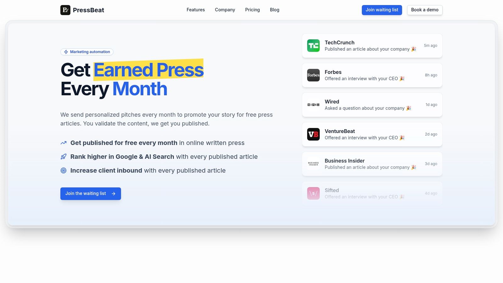 PressBeat dashboard showing campaign metrics