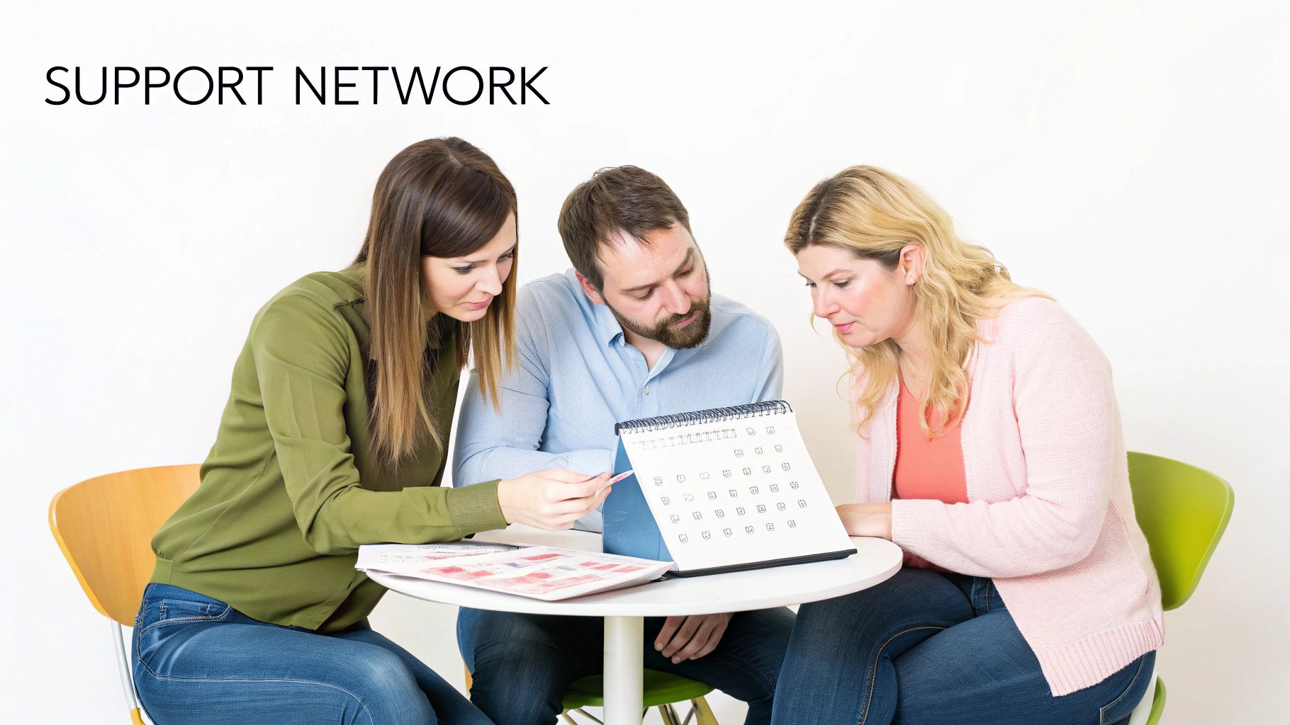 A diverse group of people, both colleagues and family, collaborating and supporting each other.