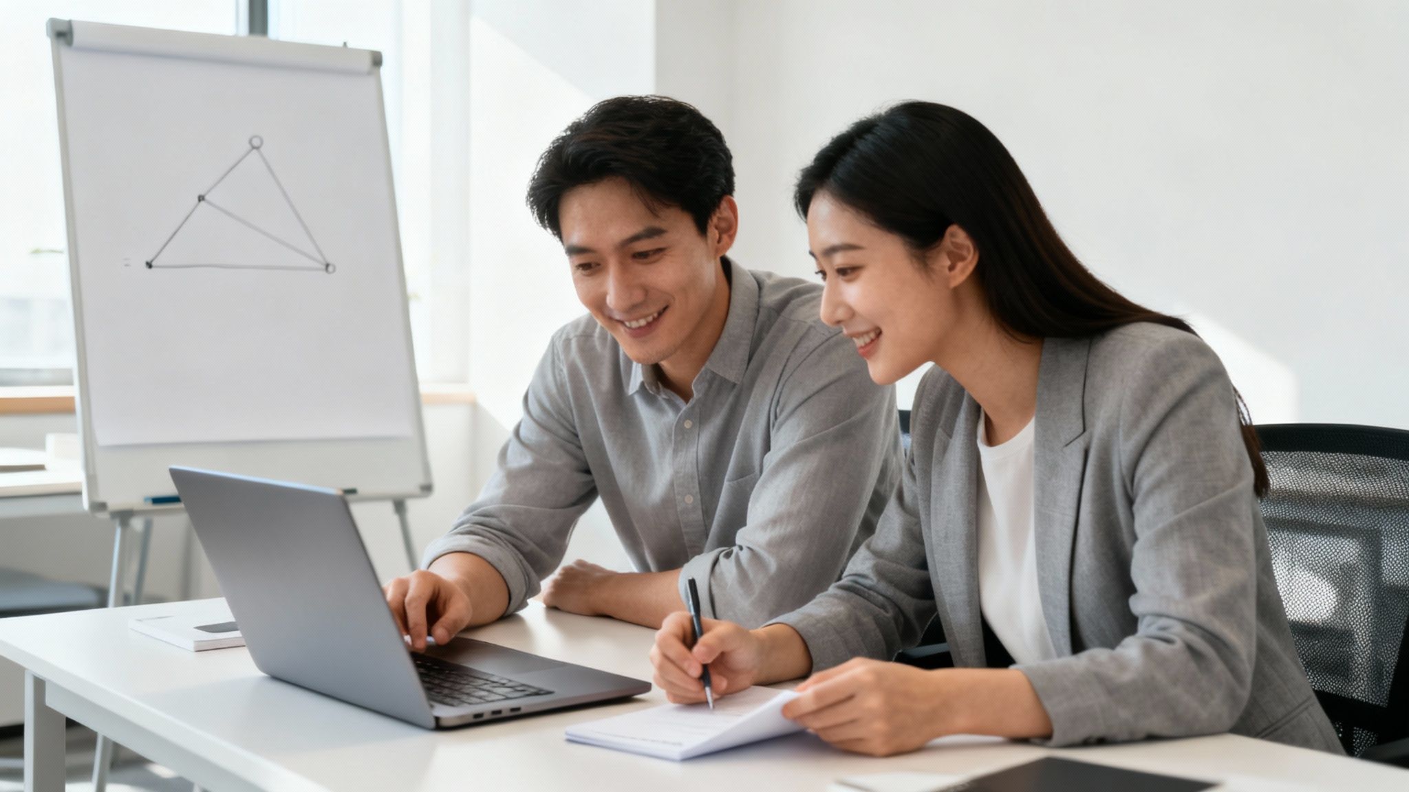 An employee smiling while receiving a certificate of appreciation from their manager in a bright office setting