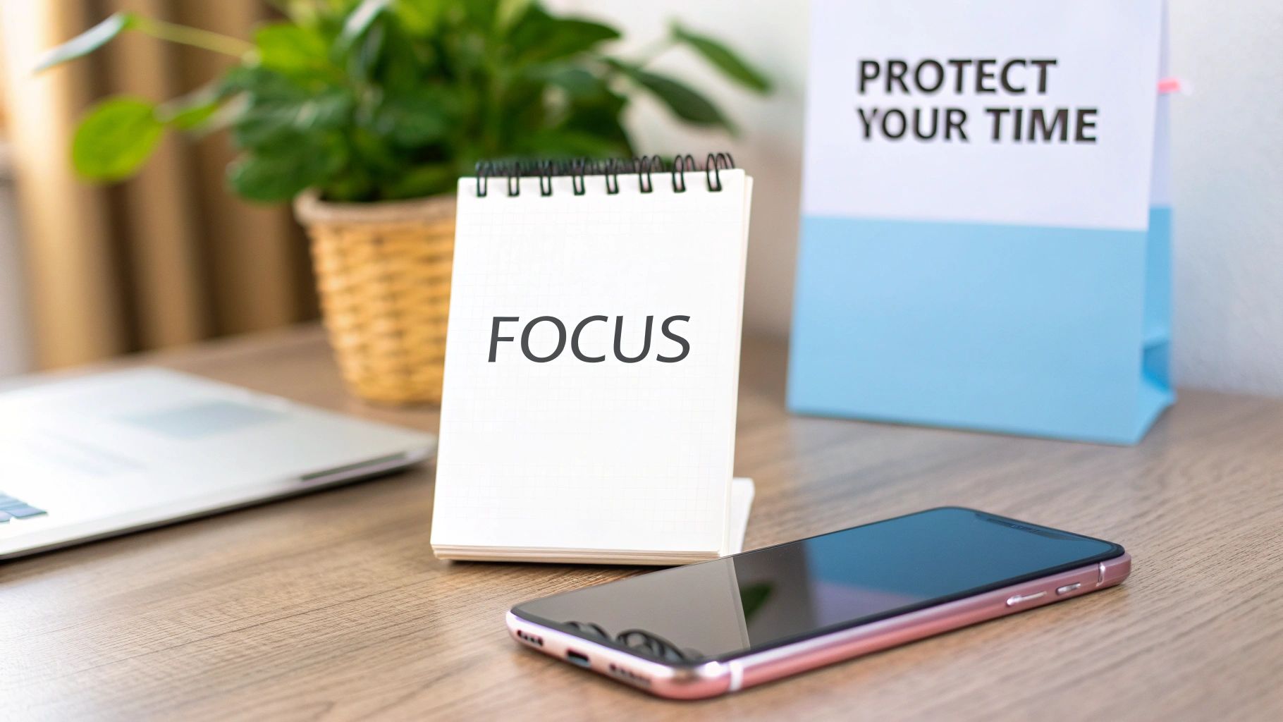 A person at a desk looking thoughtful, with question marks floating around them, symbolizing common questions about motivation.