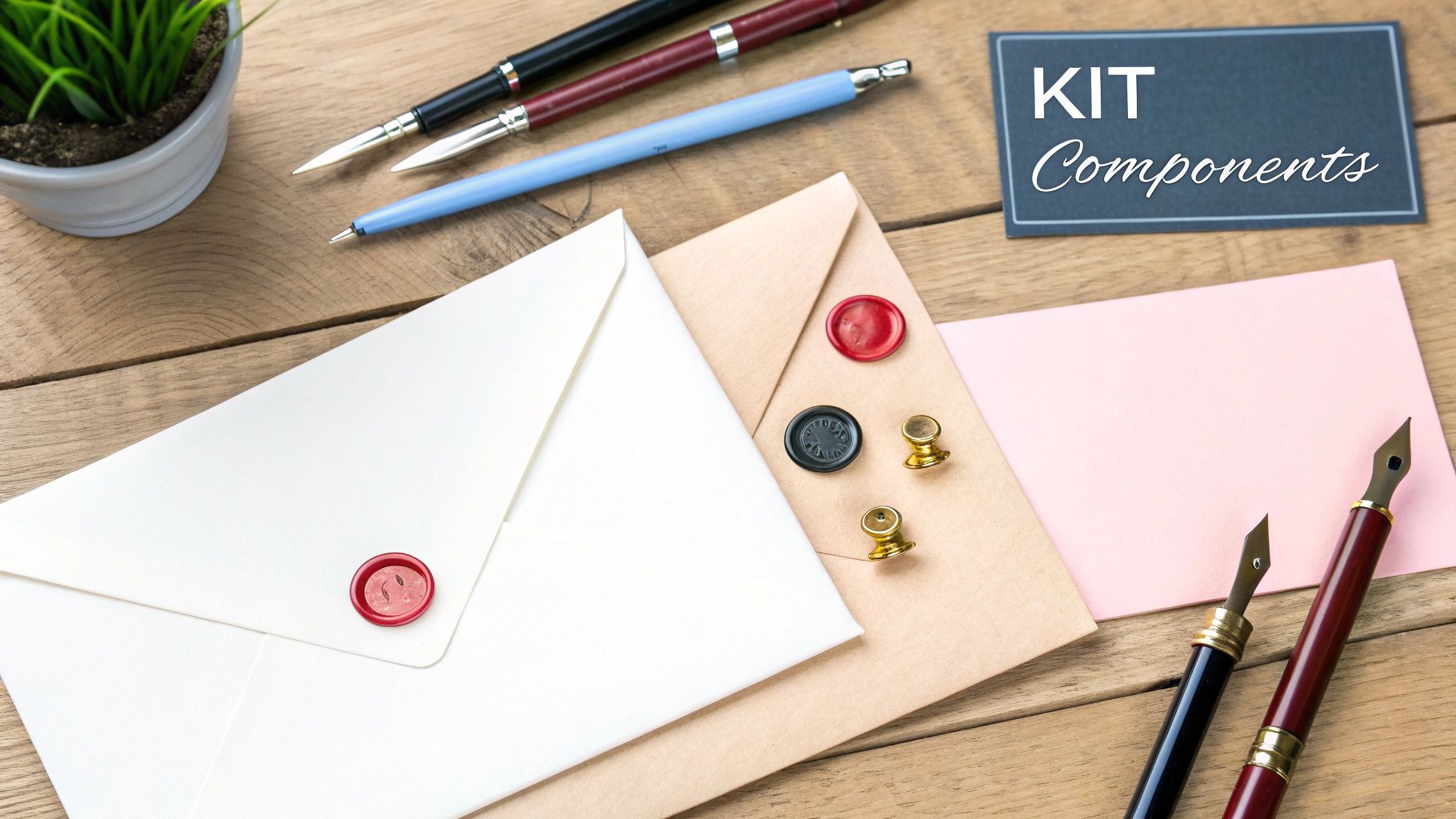 A person using a letter writing kit with wax seals and decorative stamps.