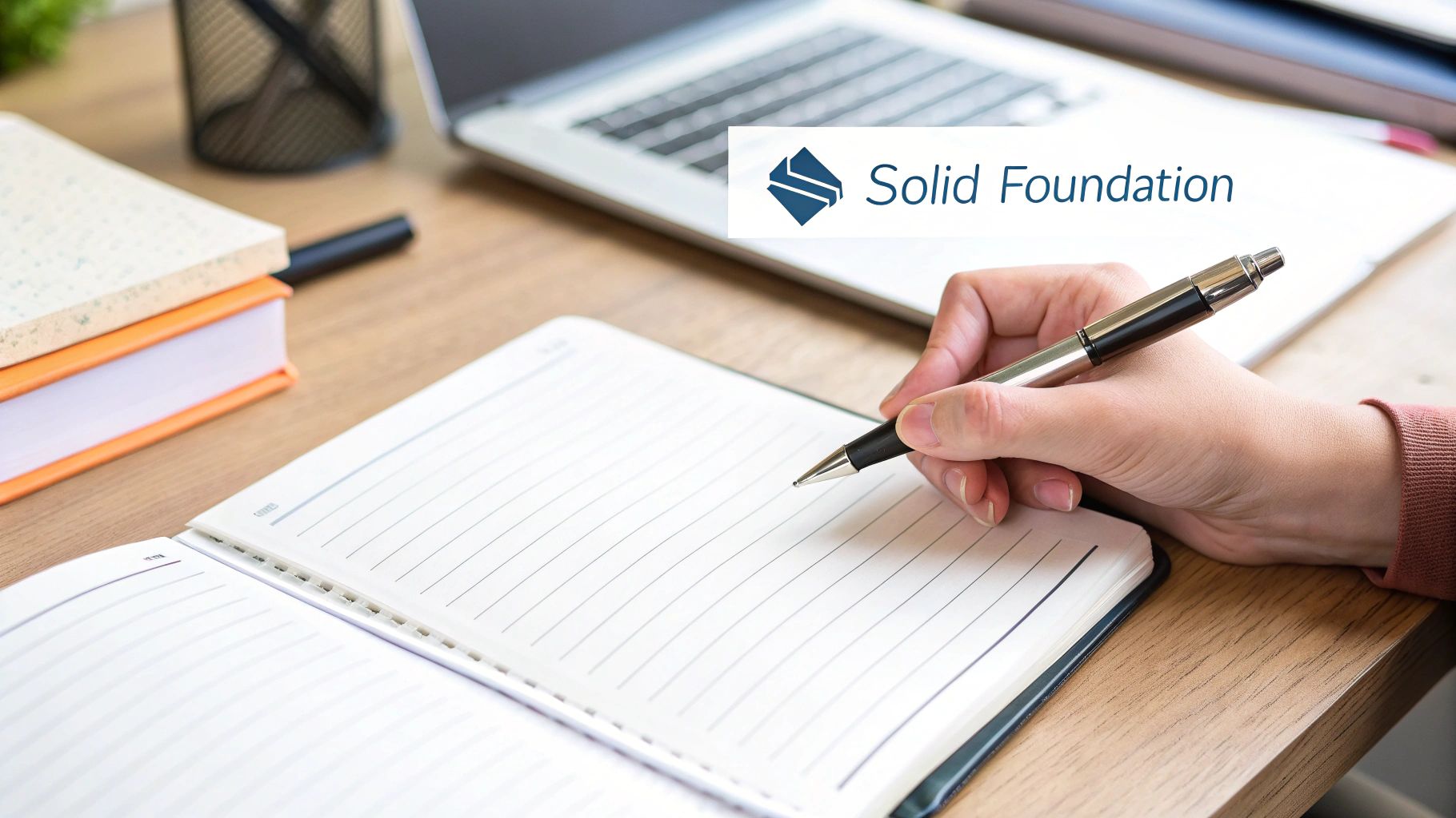 Person practicing handwriting with a focus on foundation