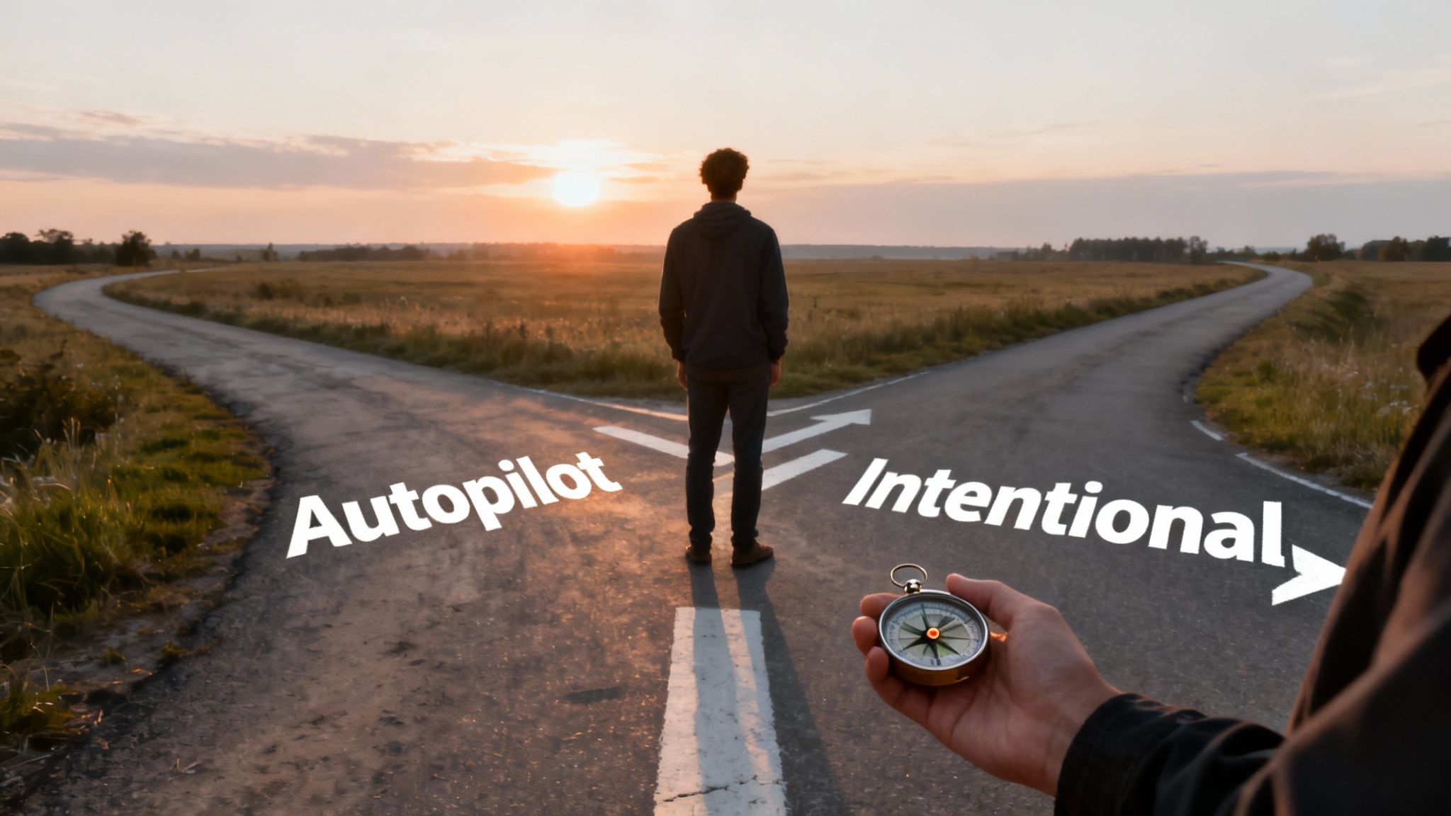 A person journaling in a peaceful, sunlit room, symbolizing the start of an intentional journey.