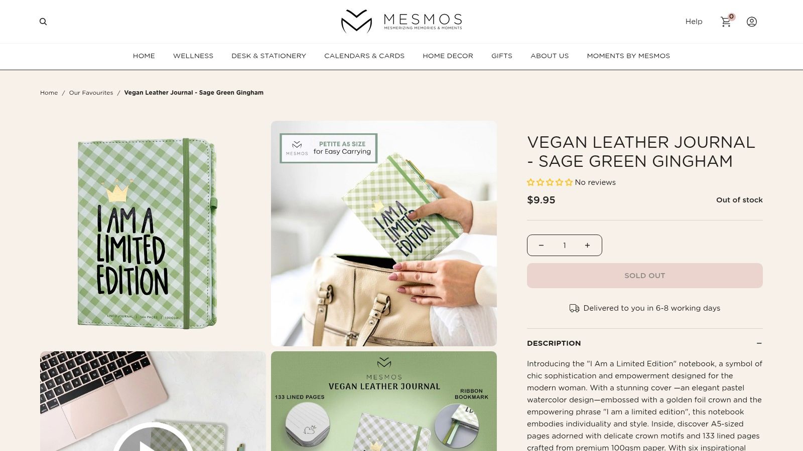 Vegan Leather Journal – Sage Green Gingham