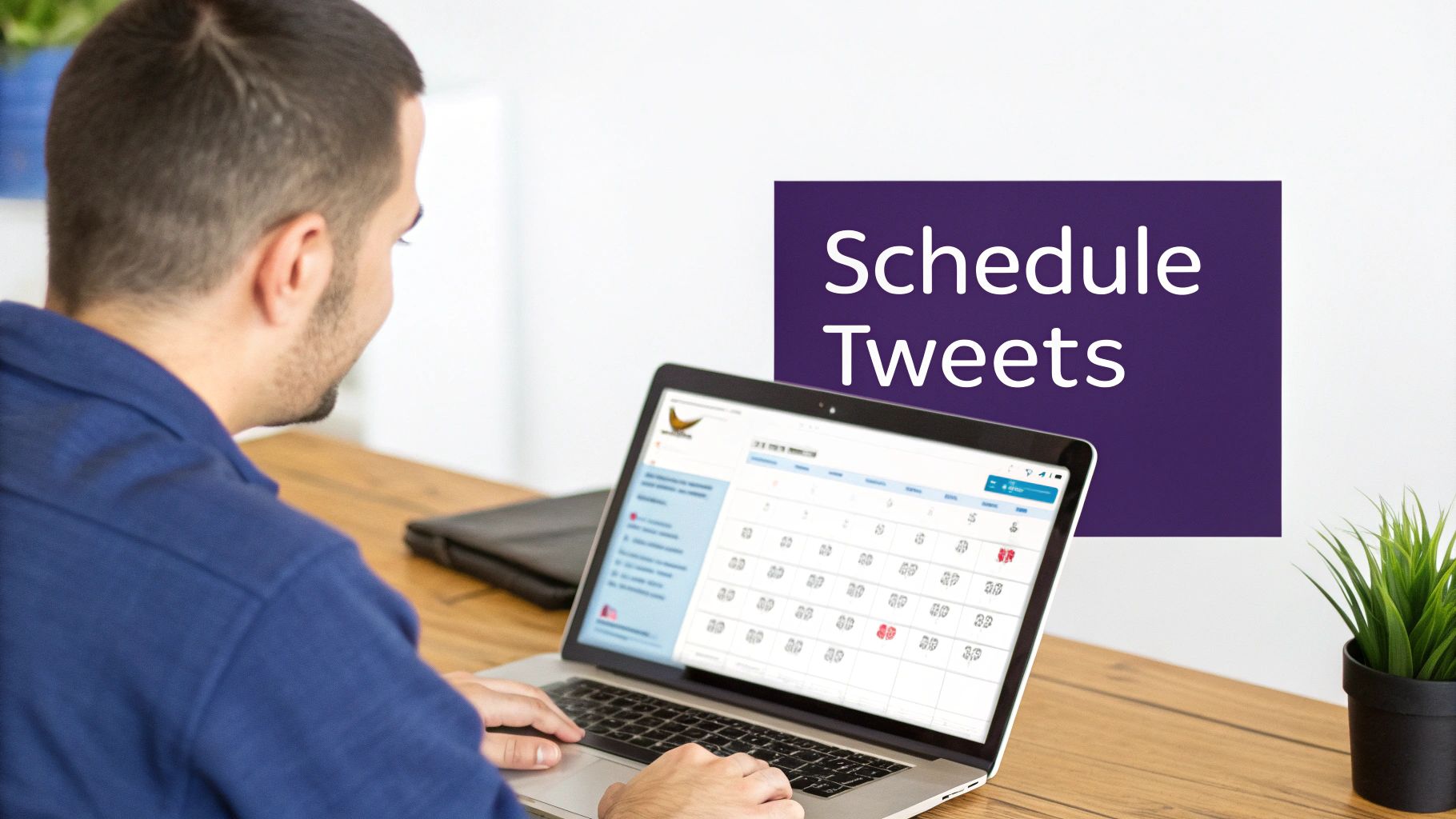 A person scheduling tweets on a laptop, symbolizing workflow transformation.