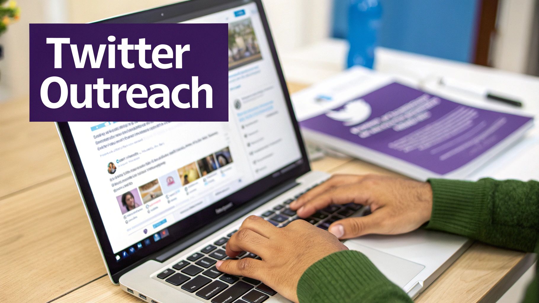 A person using a laptop to manage Twitter outreach and prospecting