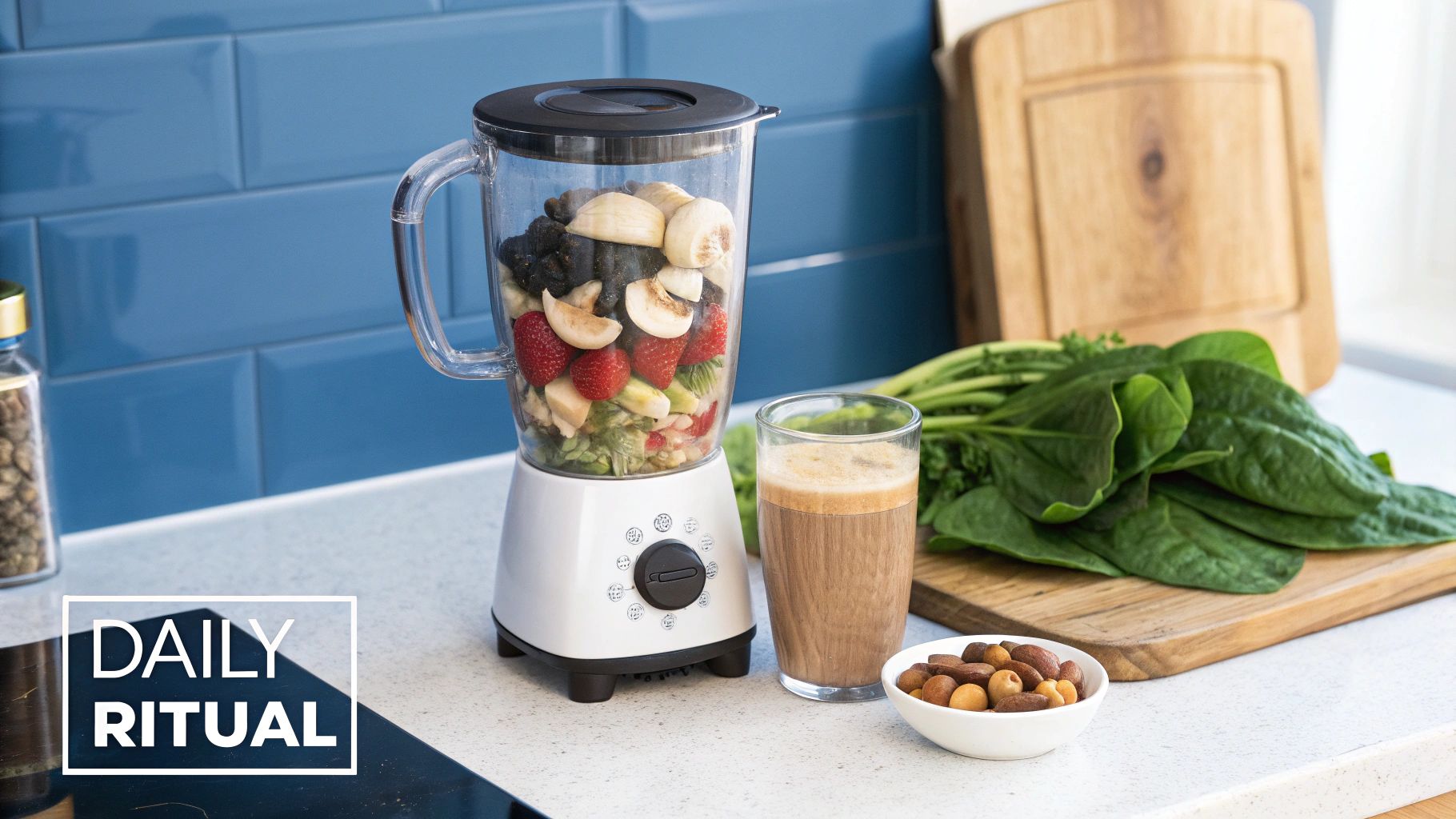 A person preparing a cup of mushroom coffee in their kitchen.