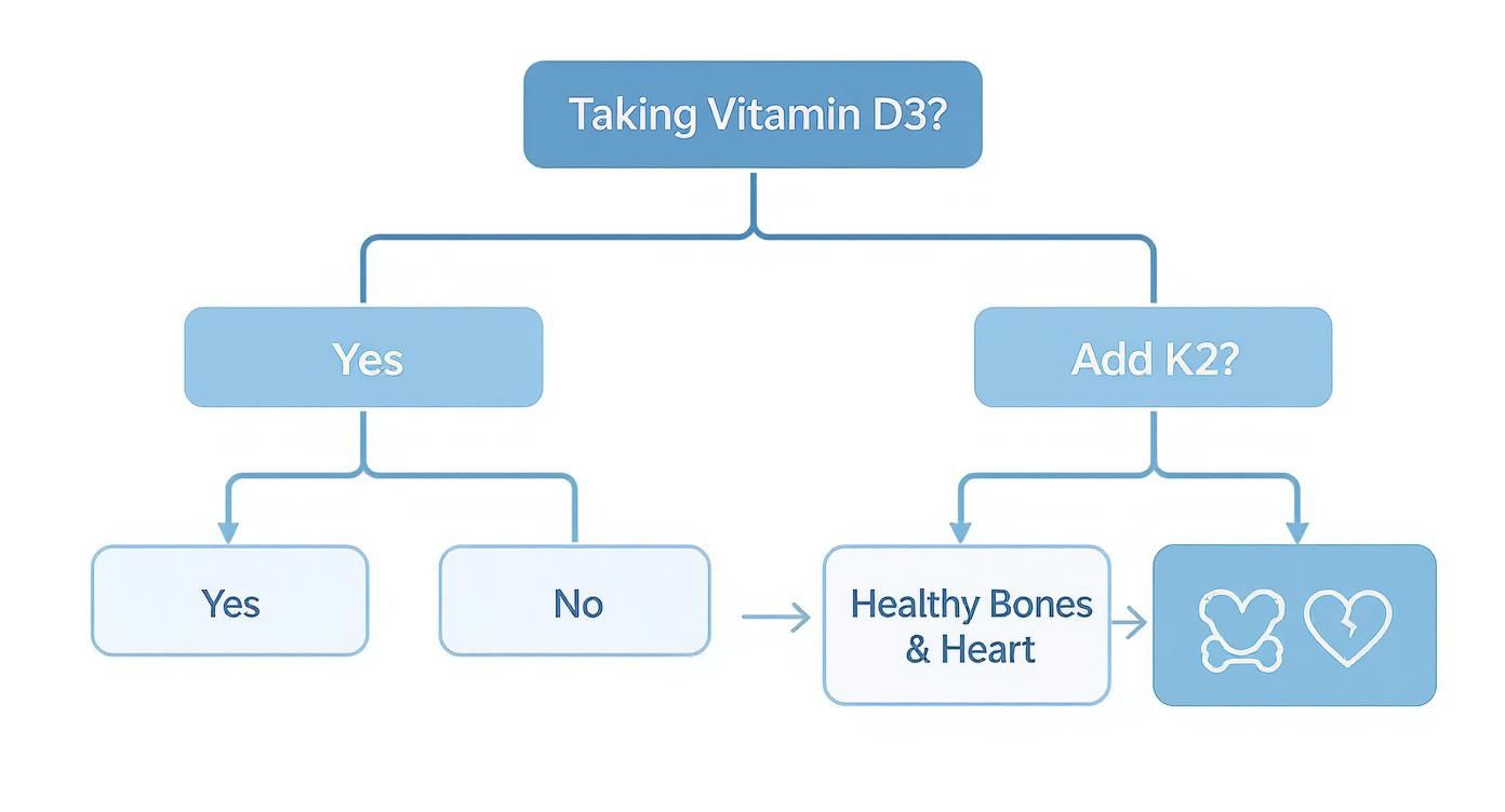 Flowchart showing decision tree for taking vitamin D3 supplement with or without vitamin K2