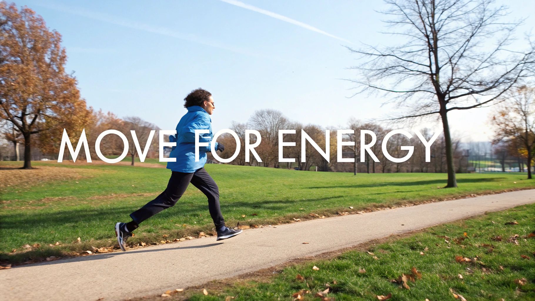 A person jogging through a park on a sunny day, looking energized and vibrant.