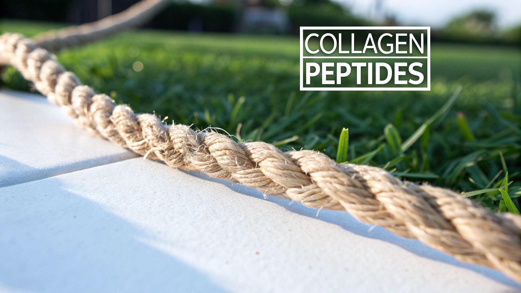 Twisted natural rope on outdoor surface symbolizing collagen peptides structural strength and flexibility