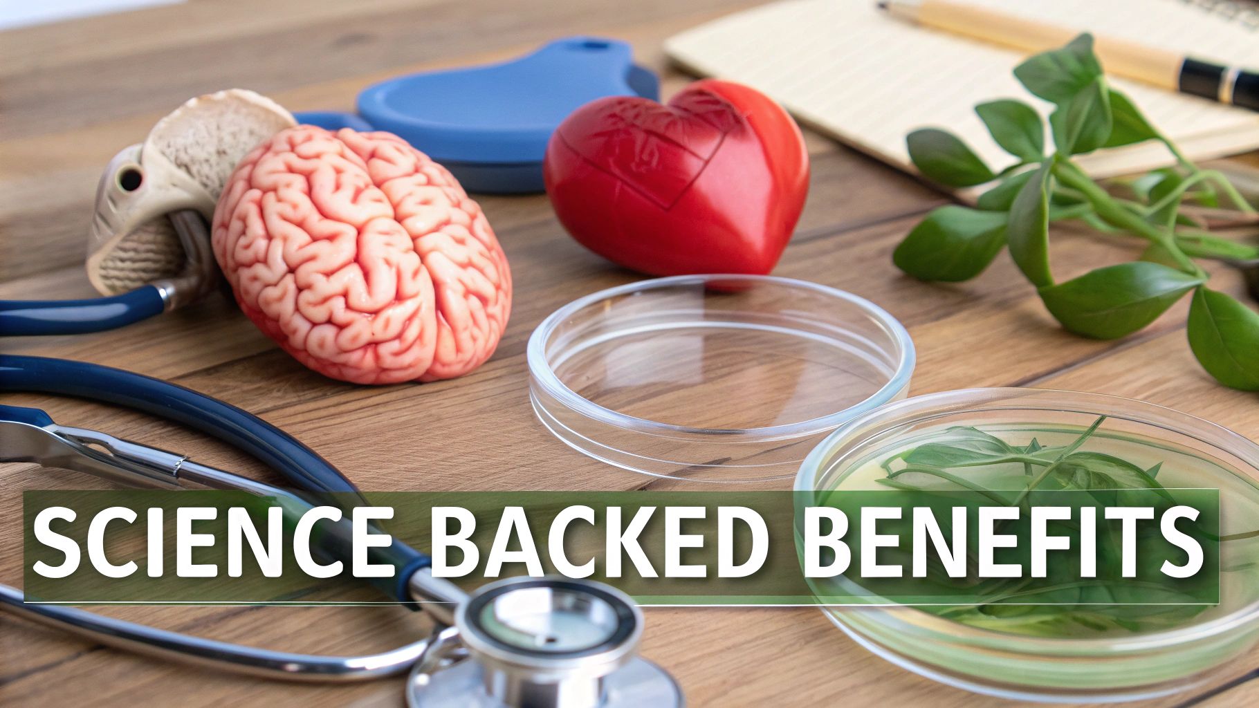 A vibrant image showing a healthy heart, brain, and immune cells, visually representing the benefits of polyphenols.
