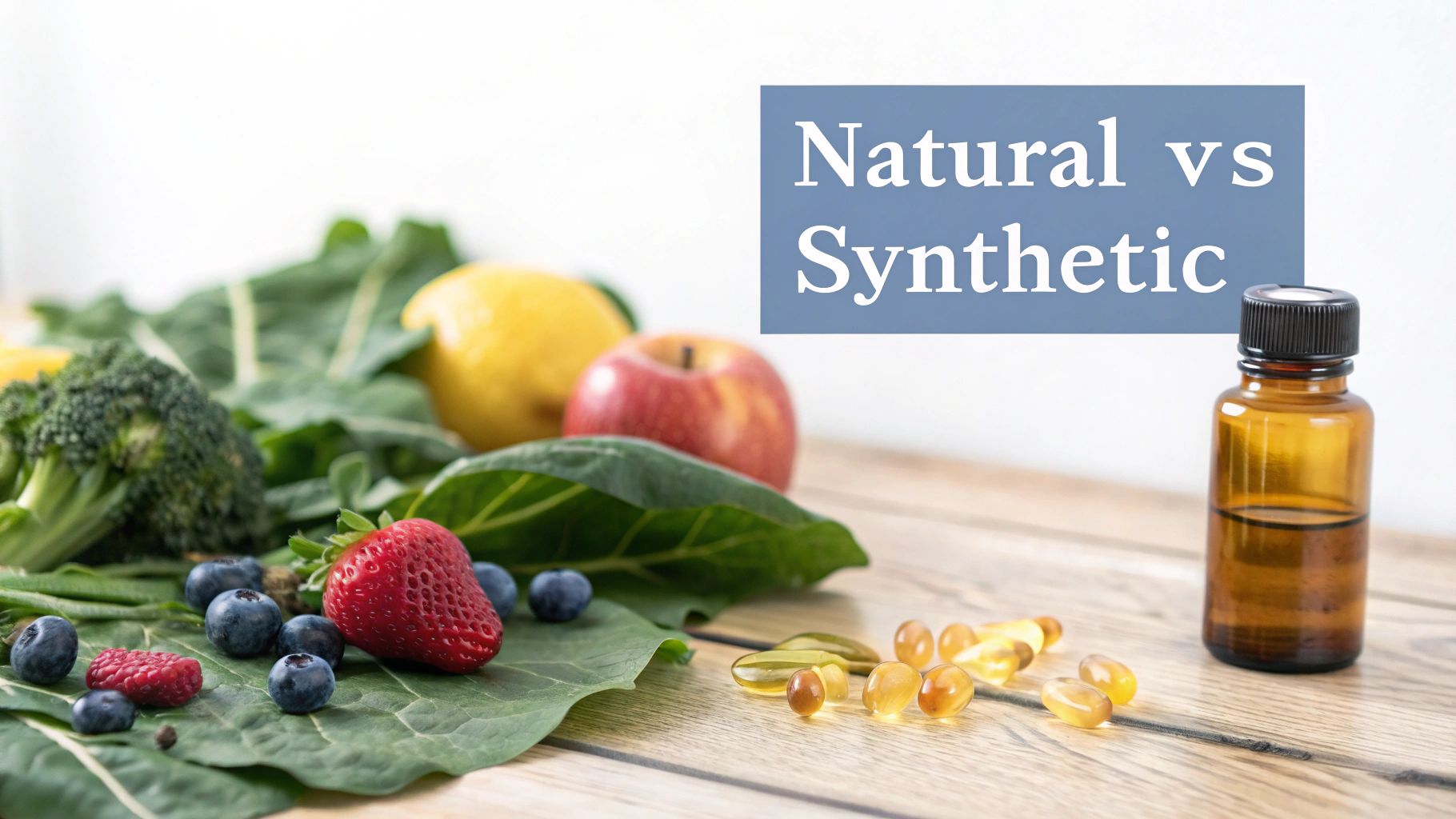 A variety of colorful natural vitamins and supplements in bowls and on spoons.