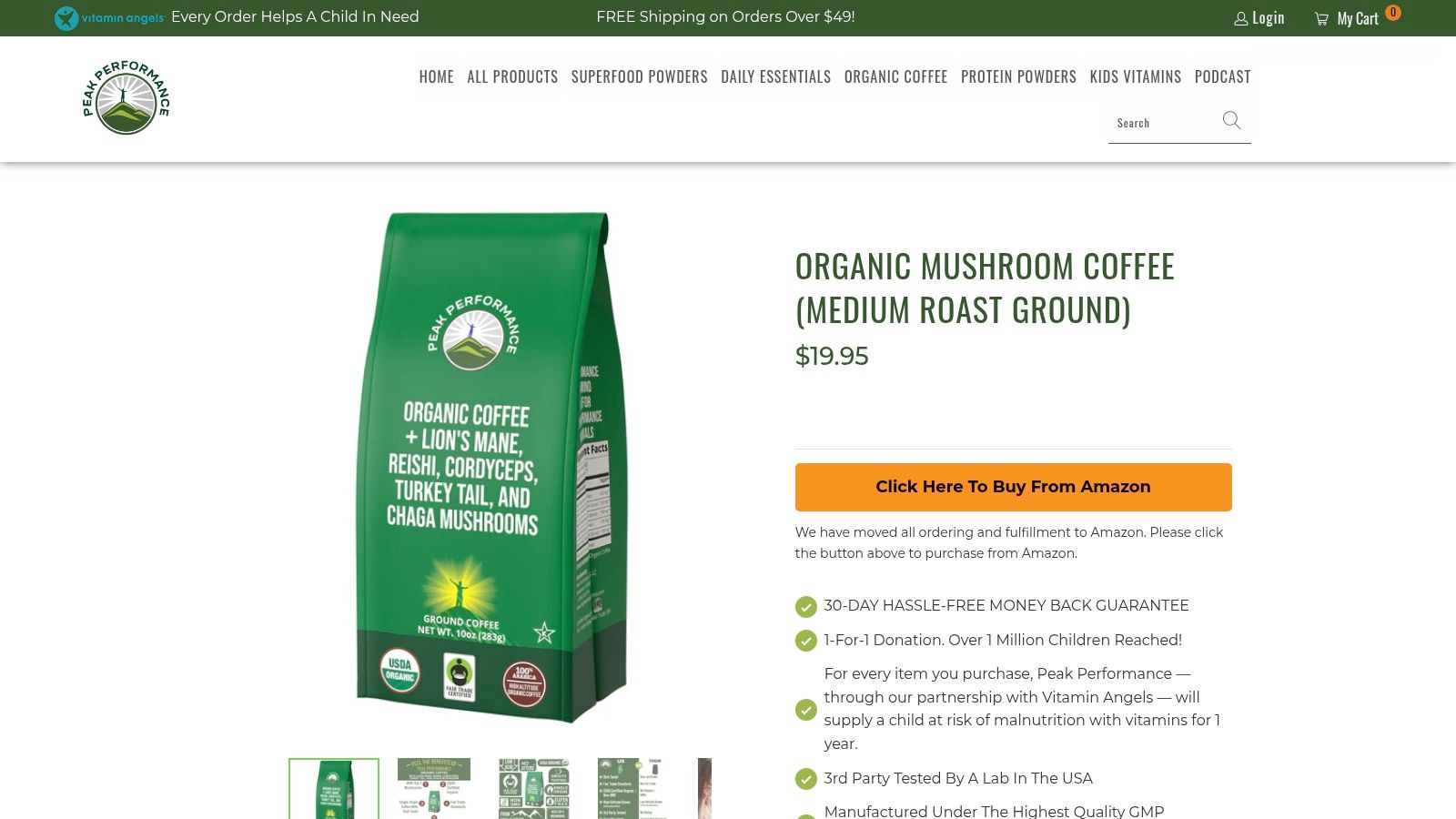 Organic Mushroom Coffee (Medium Roast Ground)