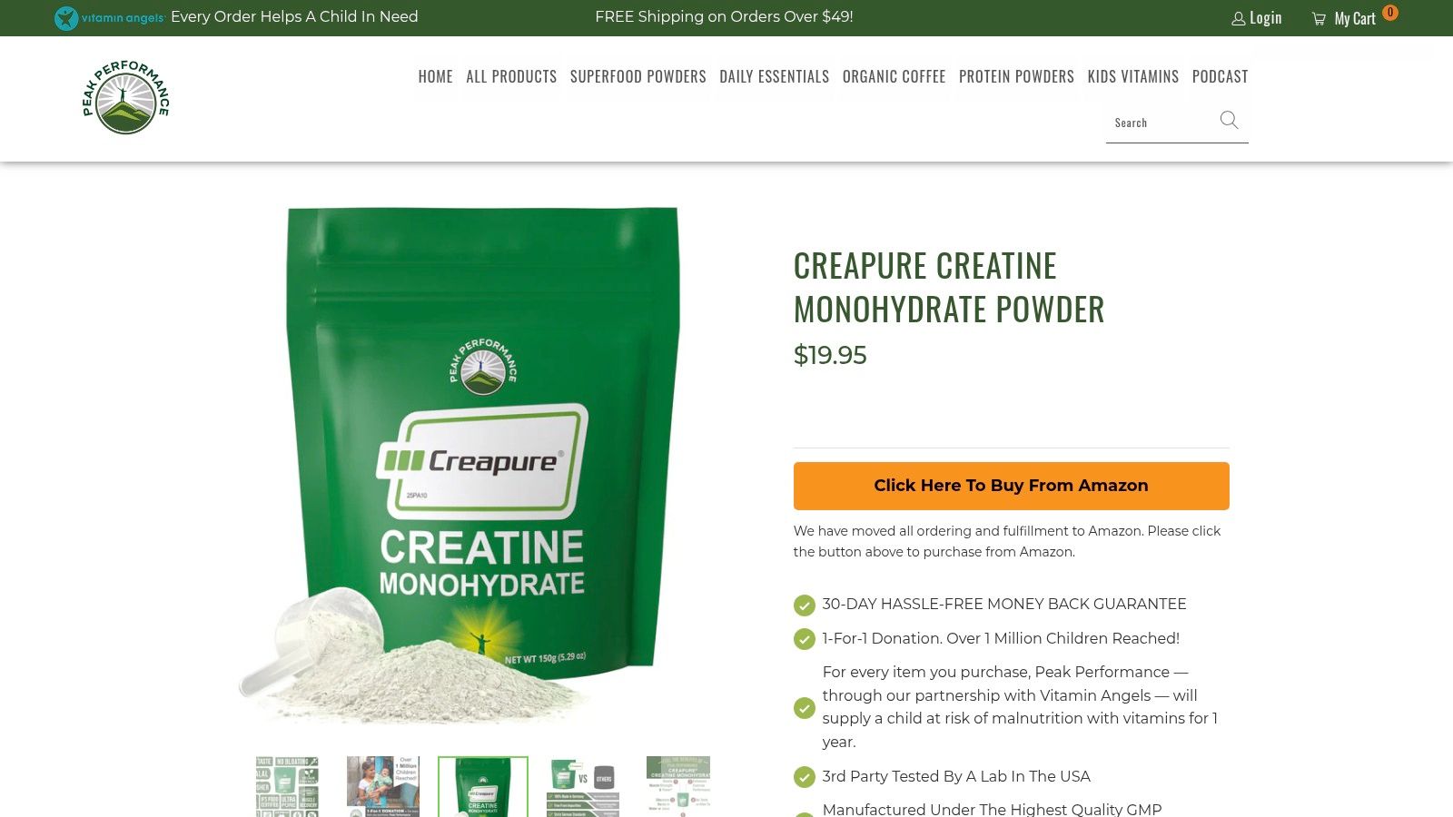 Peak Performance Creapure Creatine Monohydrate Powder product page